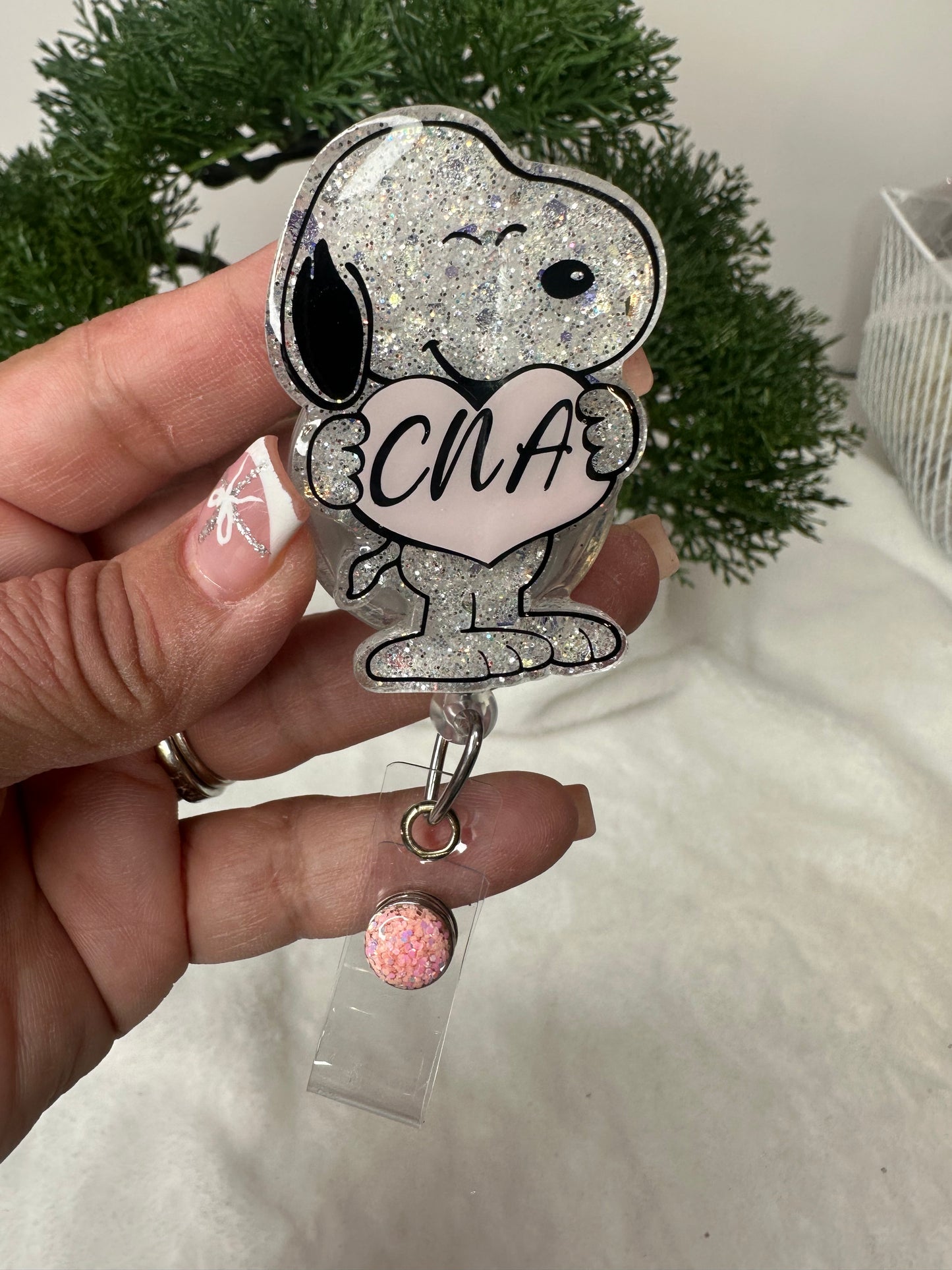 Personalized White Pup Badge Reel