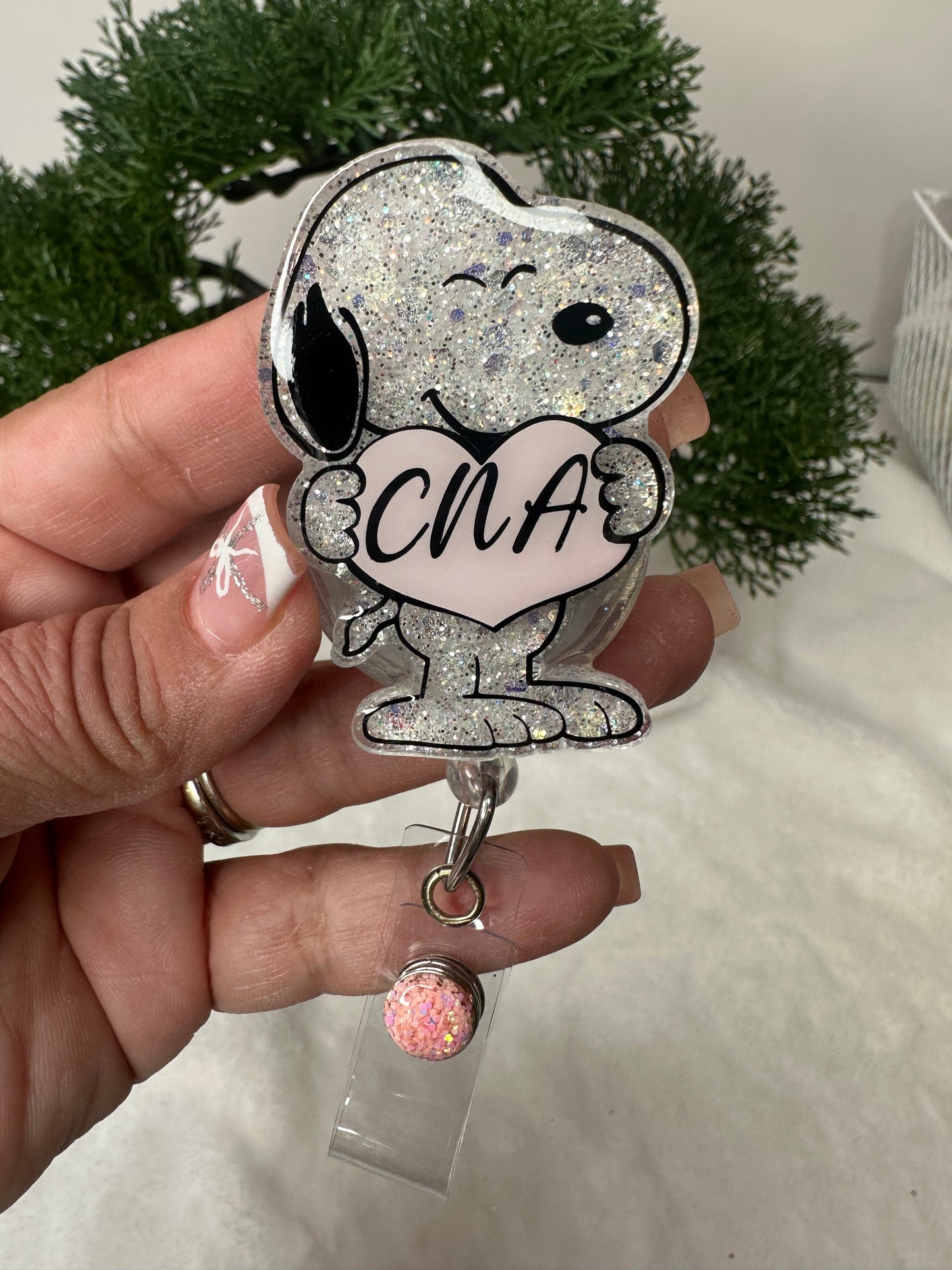 Personalized White Pup Badge Reel