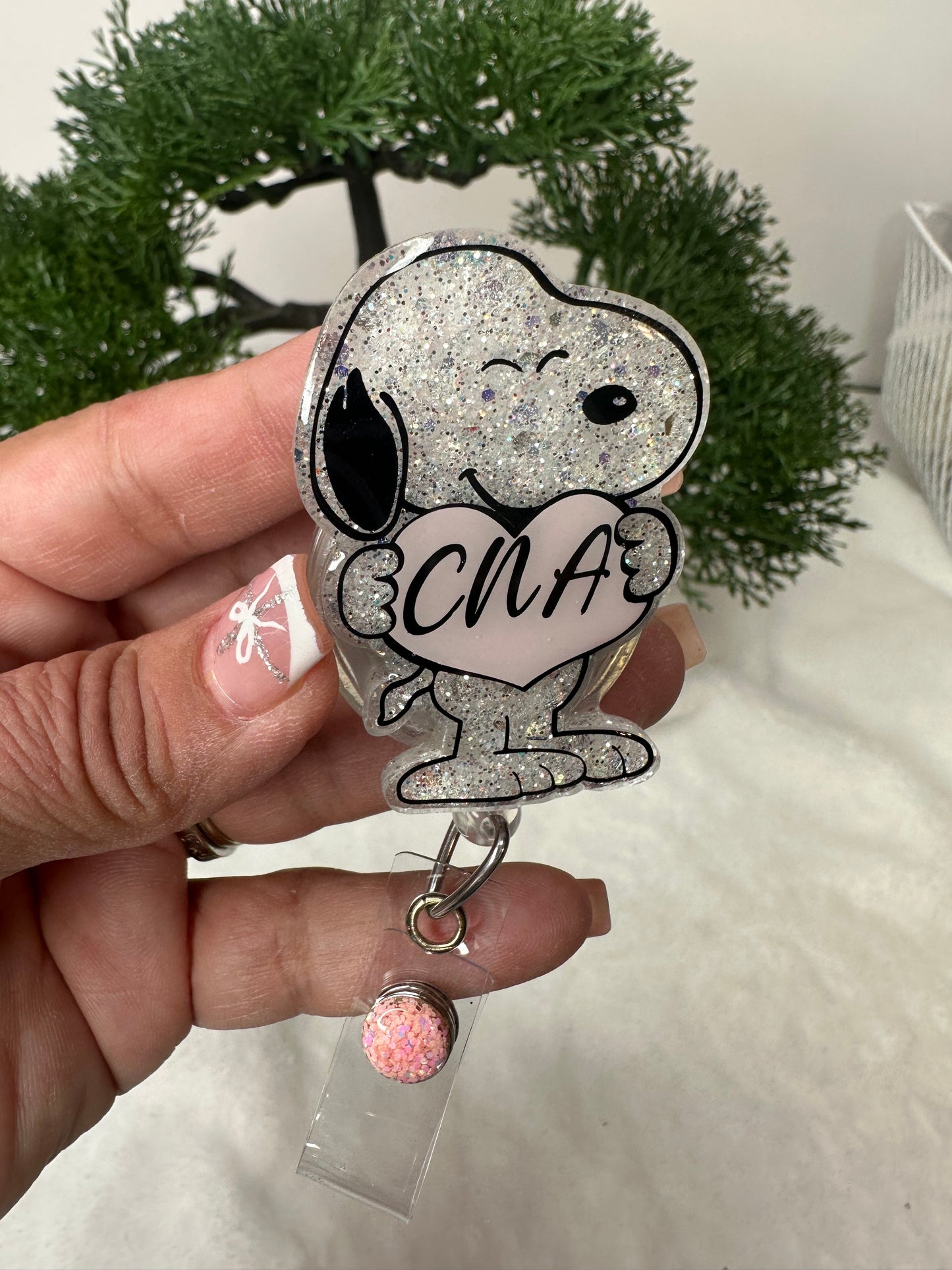 Personalized White Pup Badge Reel