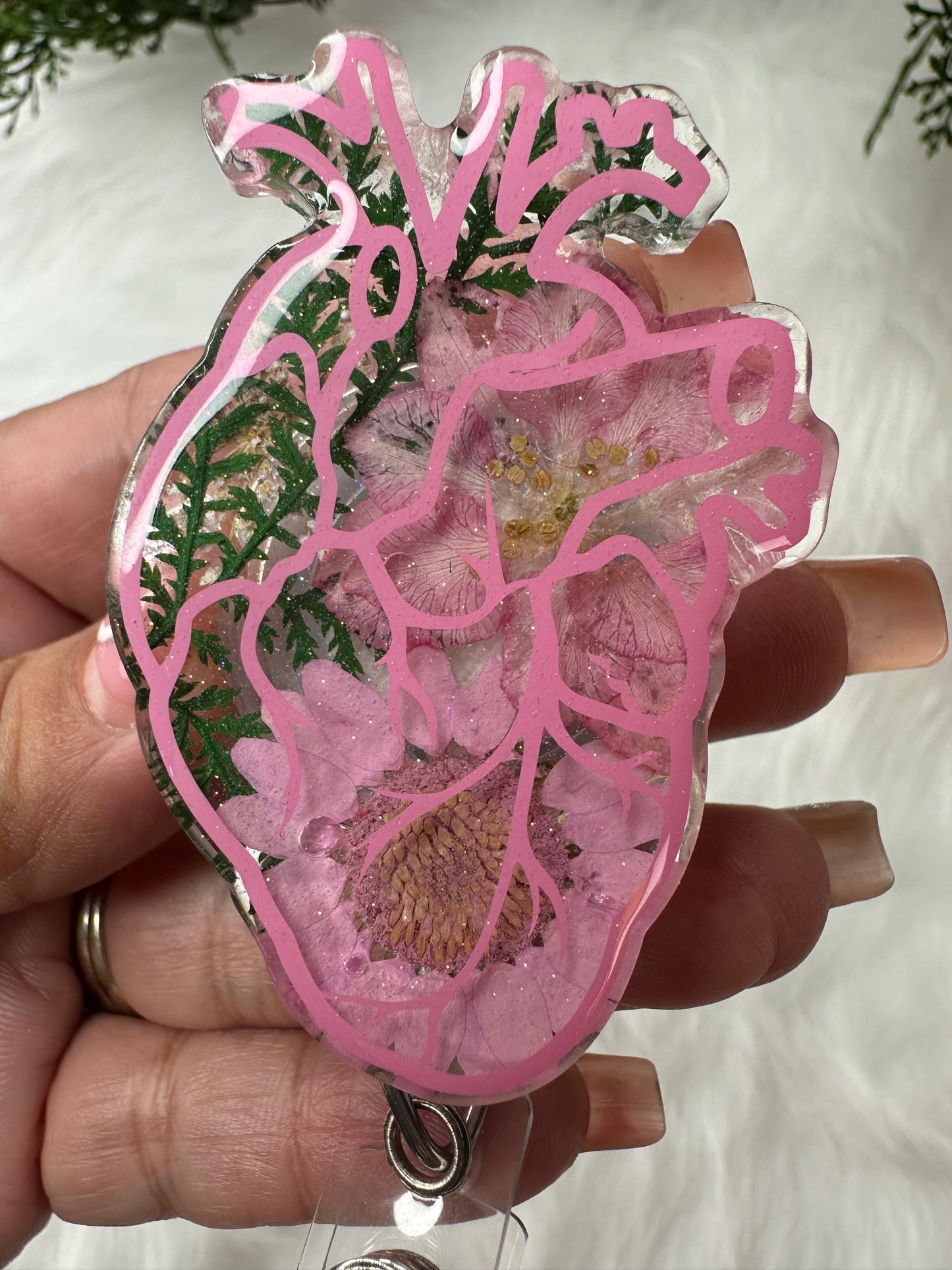 Floral Anatomical Heart Badge Reel