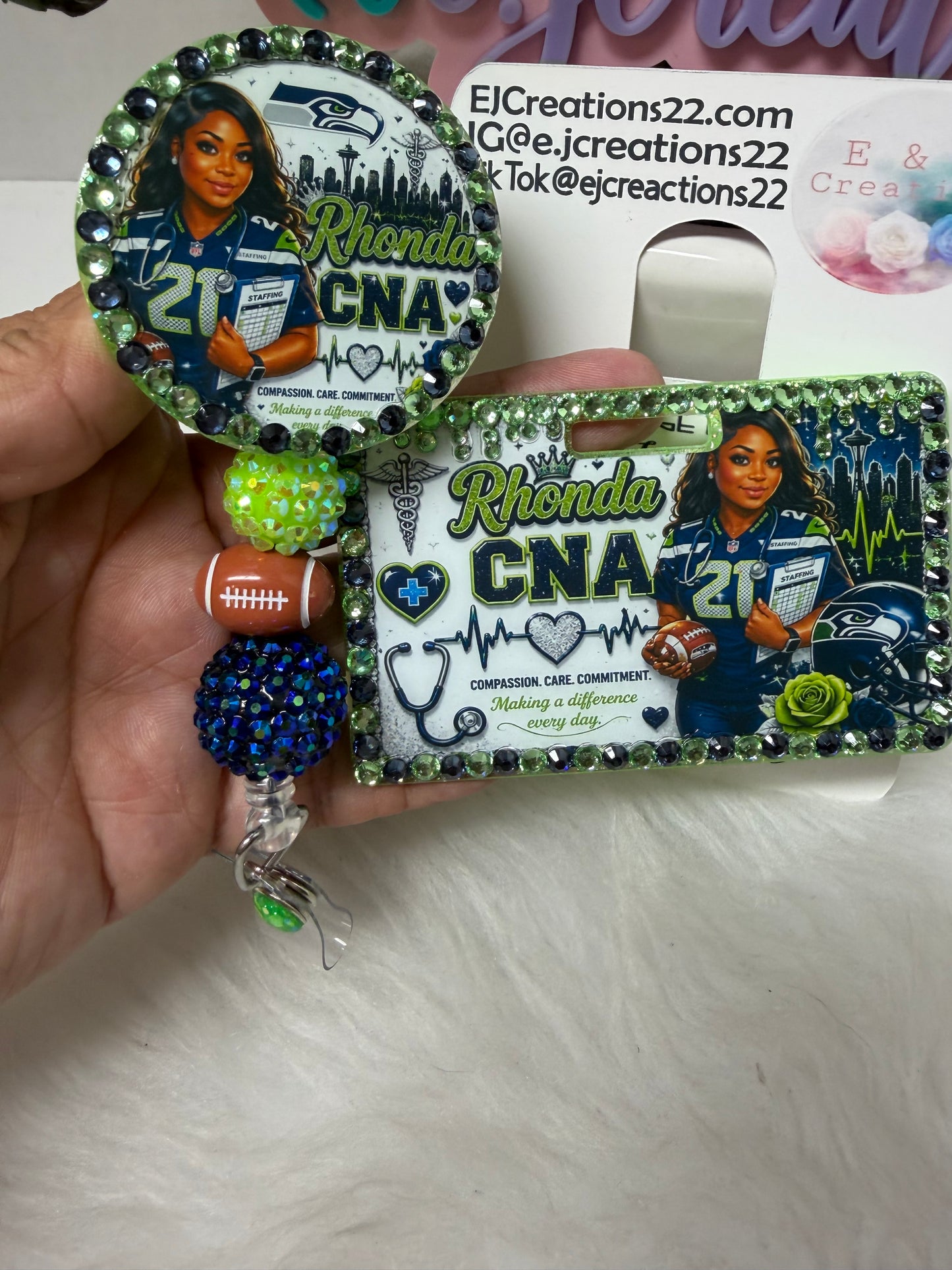 Bedazzled Seahawk ID Badge Set