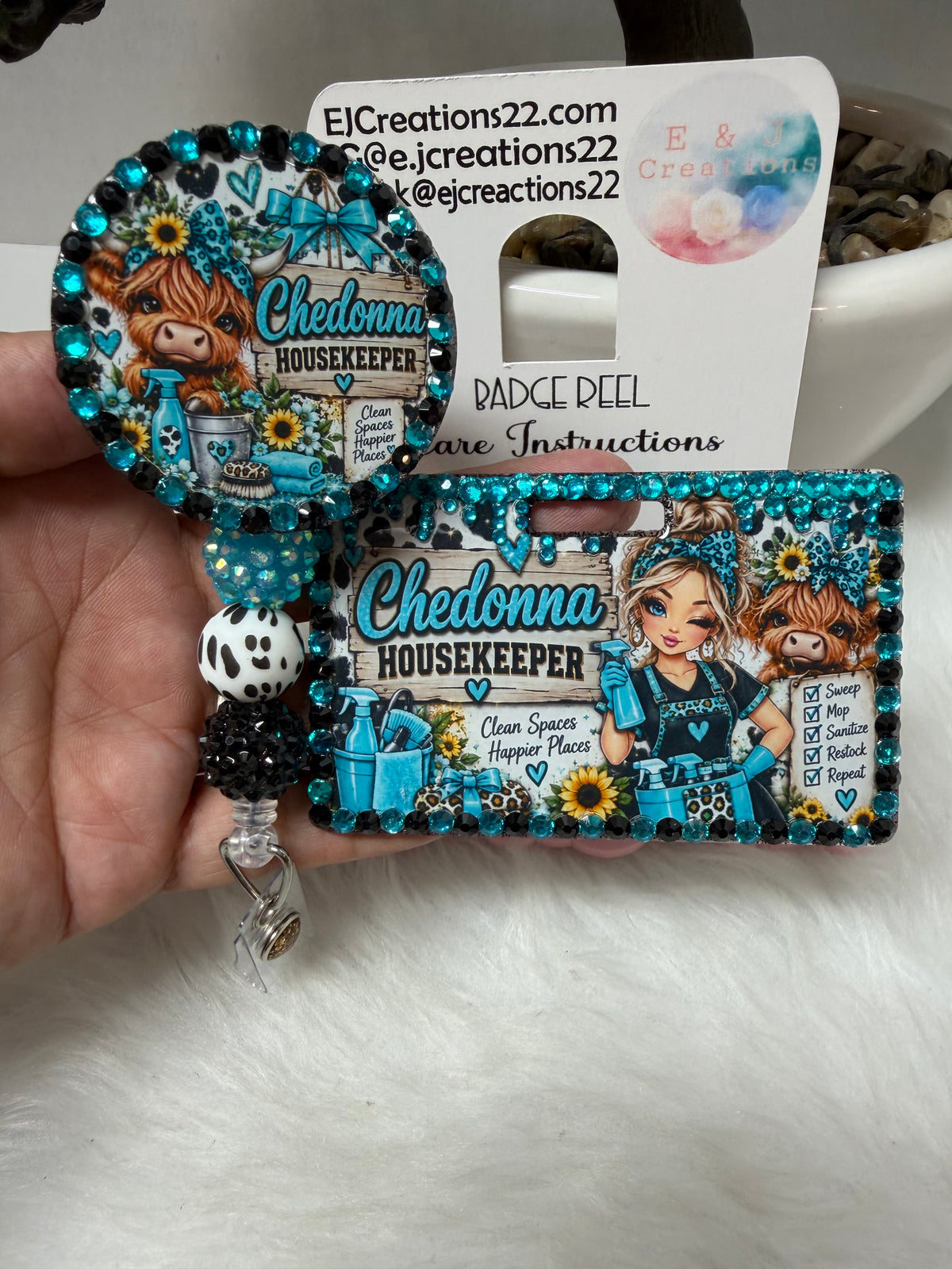 Bedazzled Highland Cow ID Badge set
