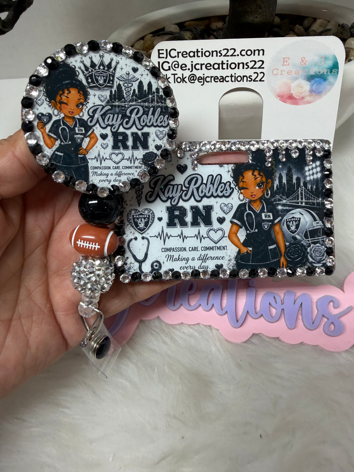 Bedazzled Raiders Name Badge Set