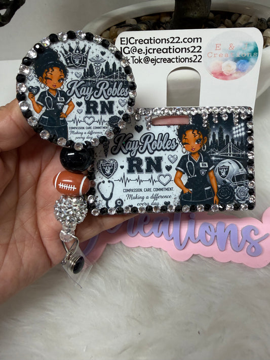 Bedazzled Raiders Name Badge Set