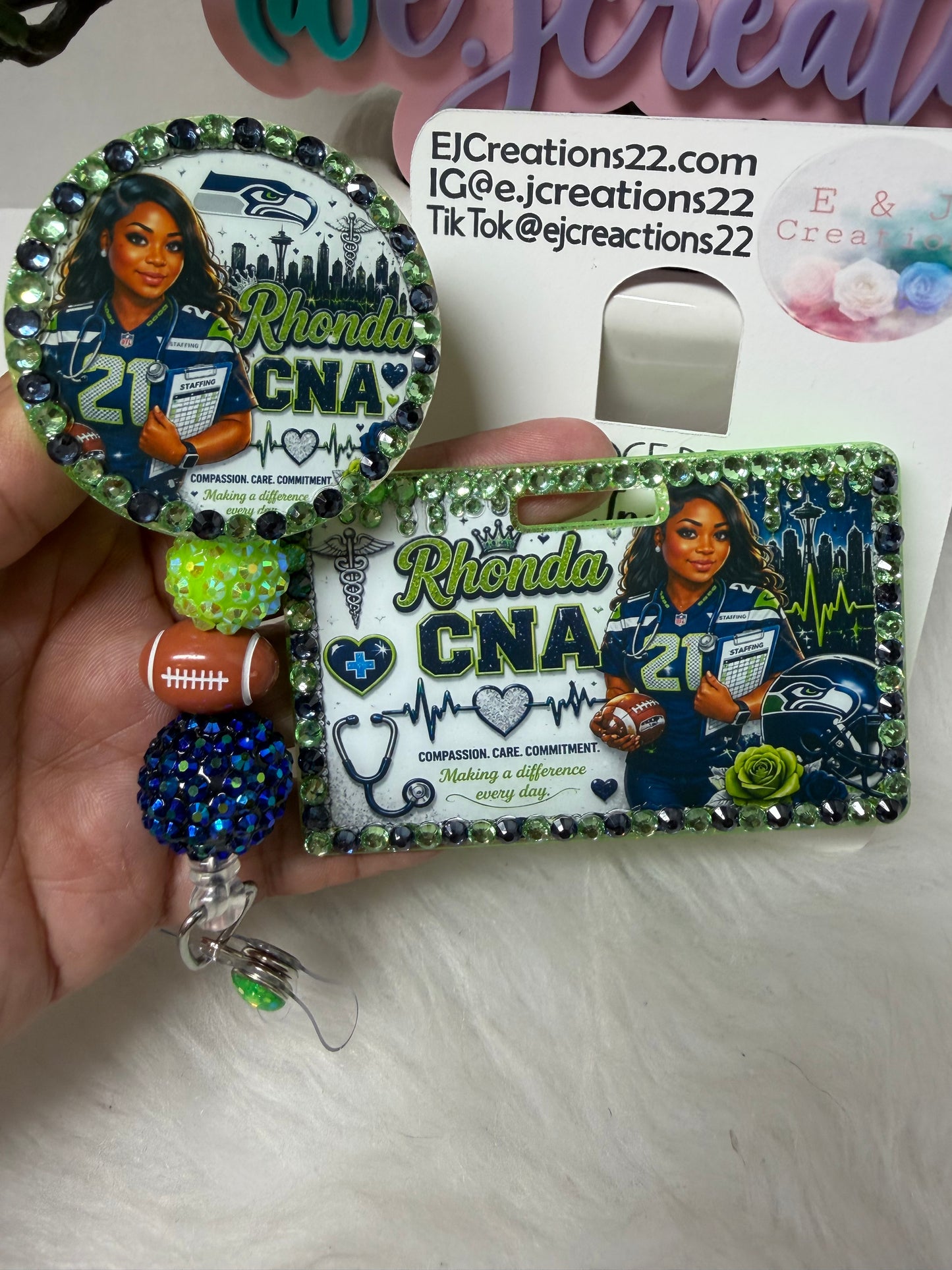 Bedazzled Seahawk ID Badge Set