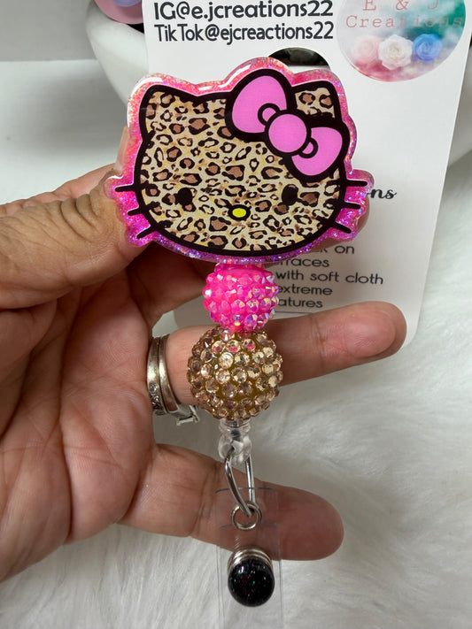 Pink Kitty Leopard Badge Reel