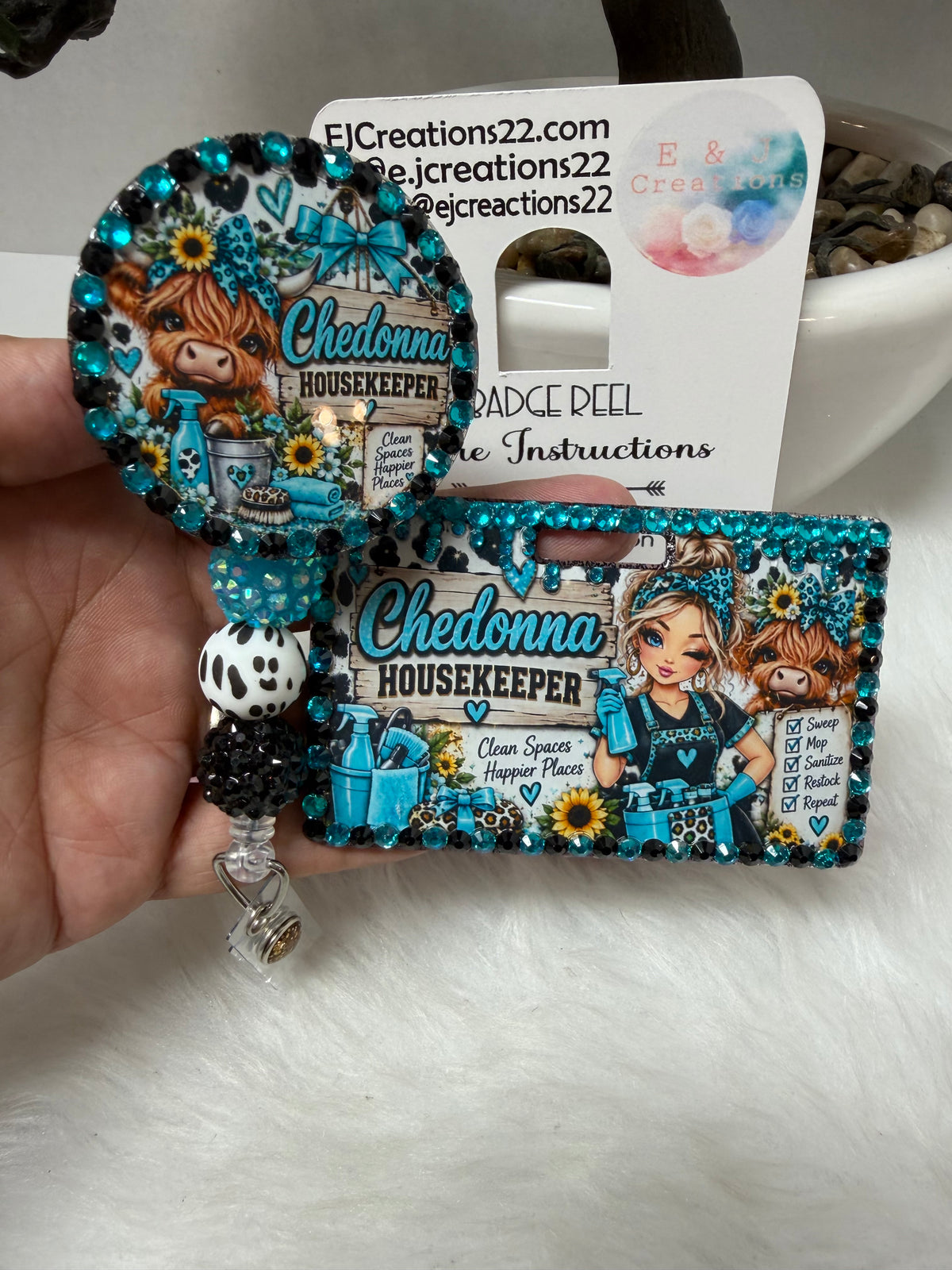 Bedazzled Highland Cow ID Badge set