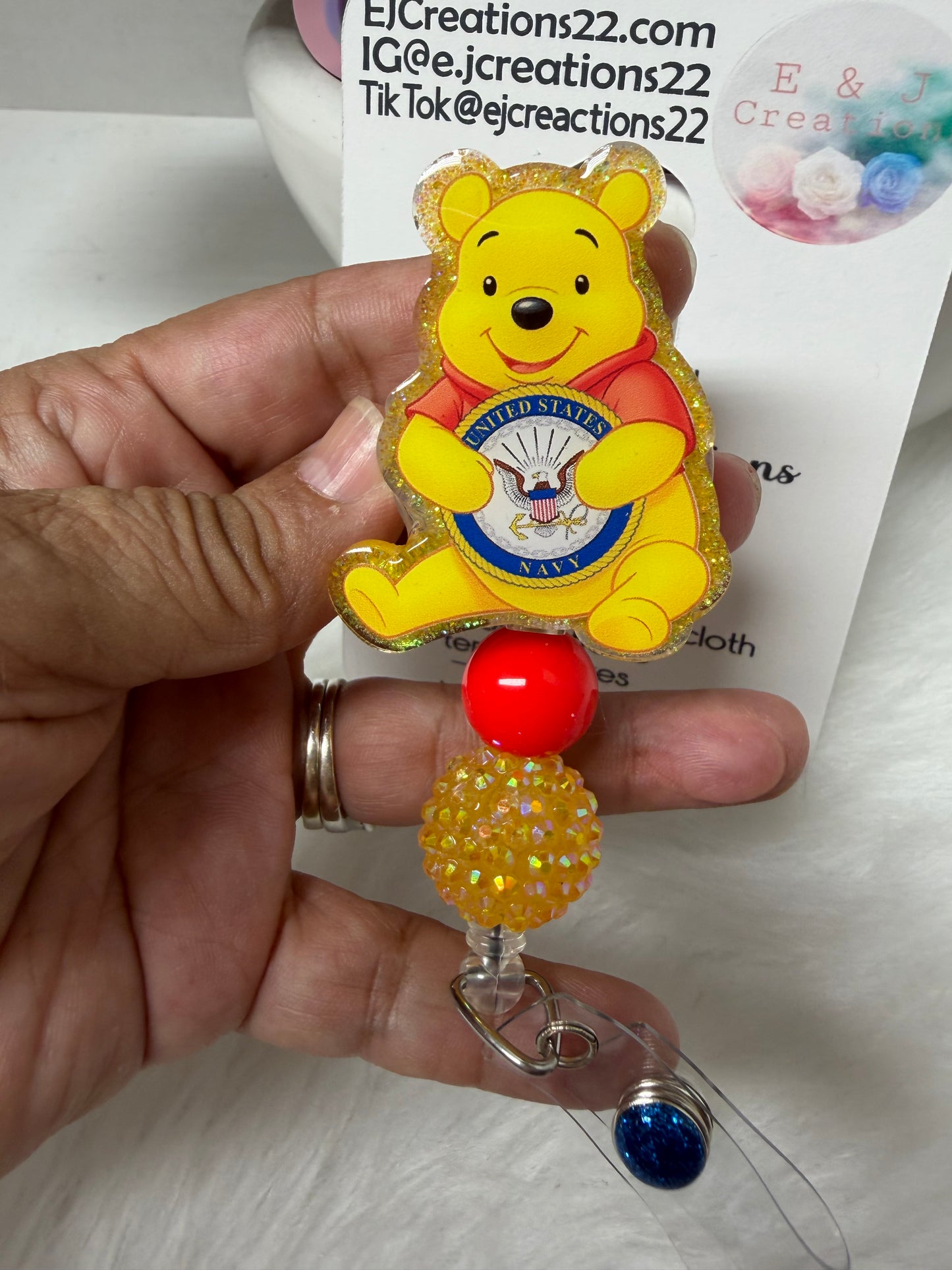 Navy Yellow Bear Badge Reel