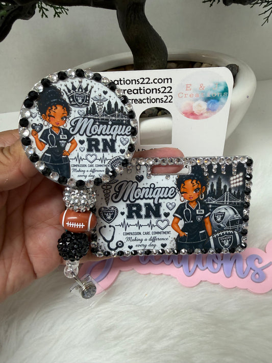 Bedazzled Raiders Name Badge Set