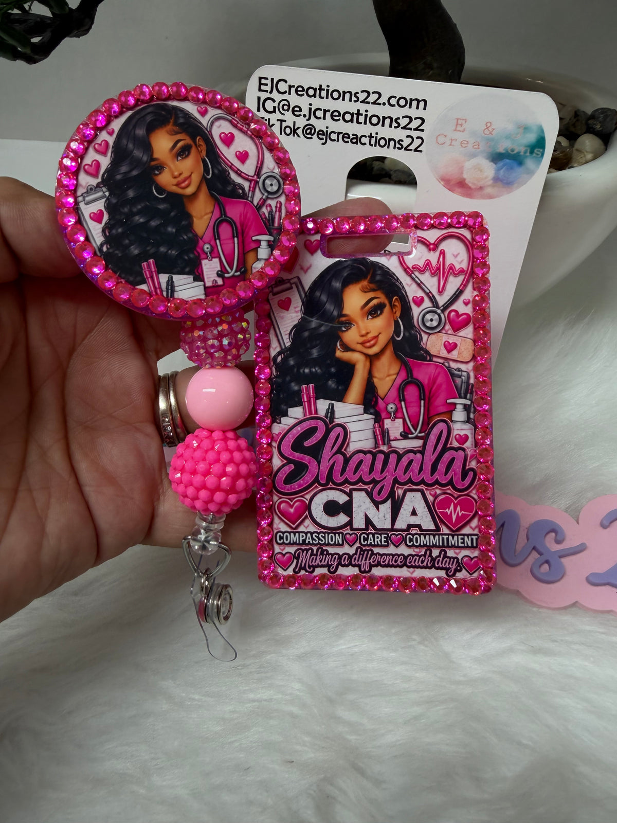 Hot Pink Bedazzle Name Badge Set