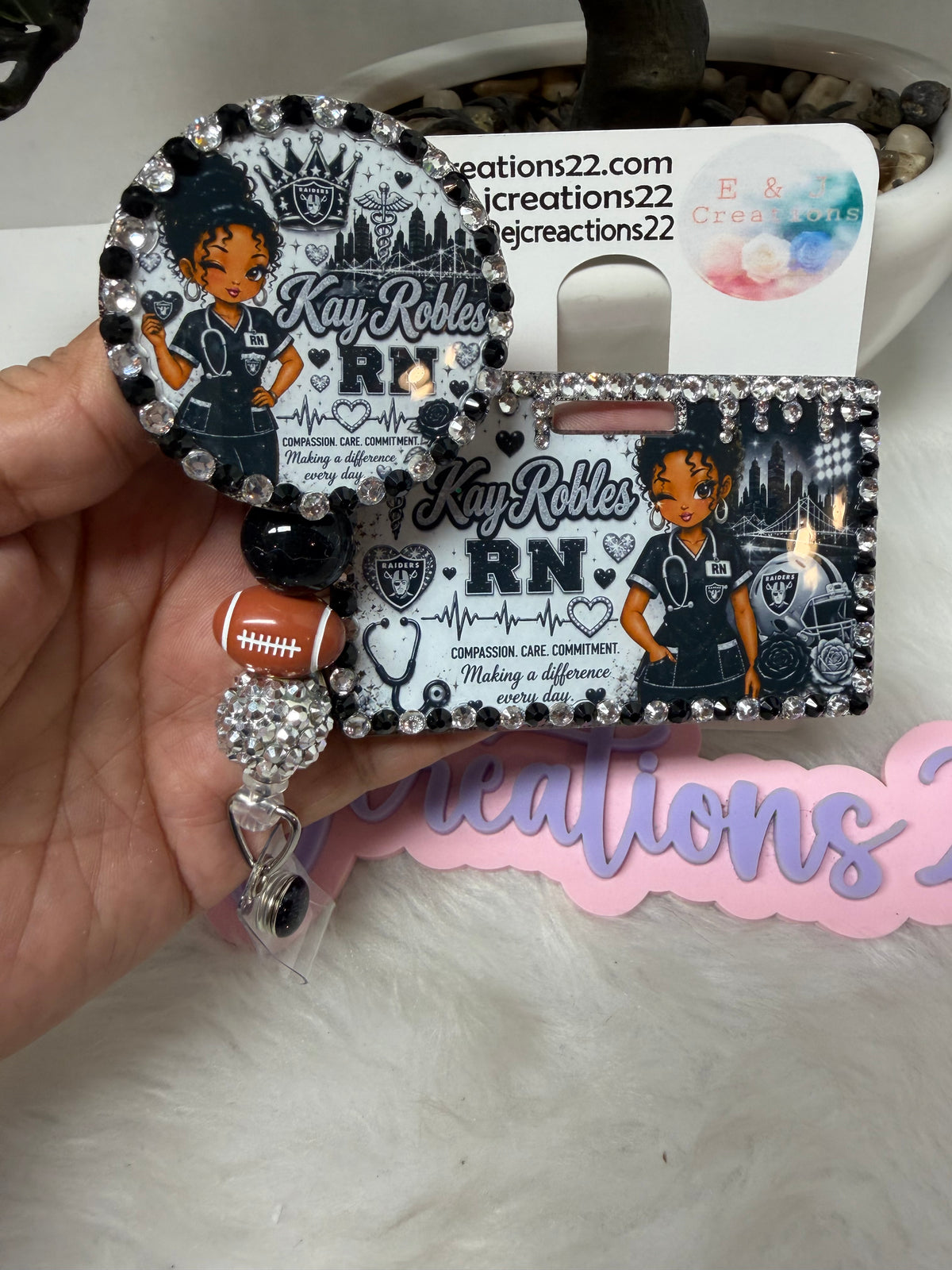 Bedazzled Raiders Name Badge Set