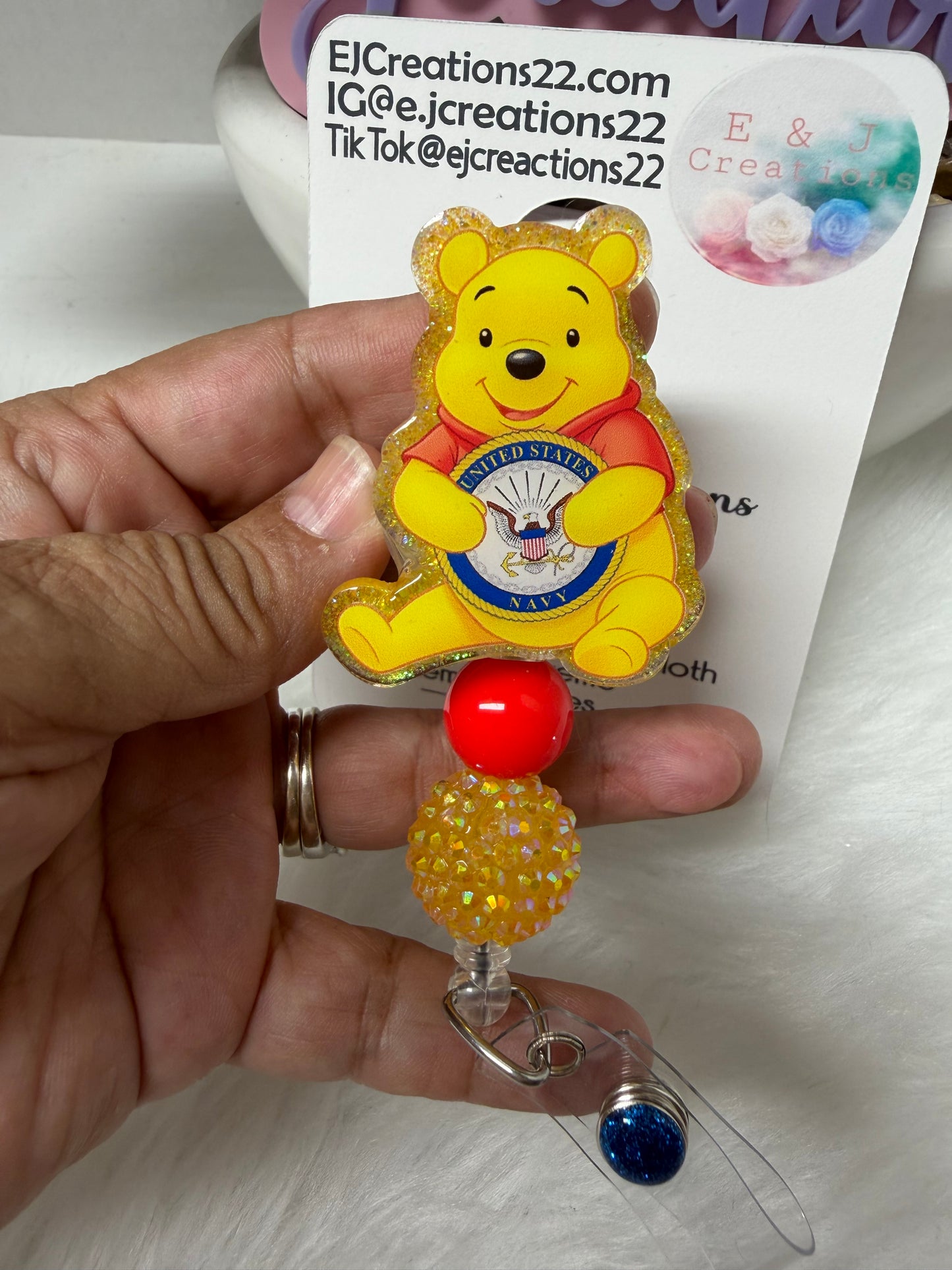 Navy Yellow Bear Badge Reel