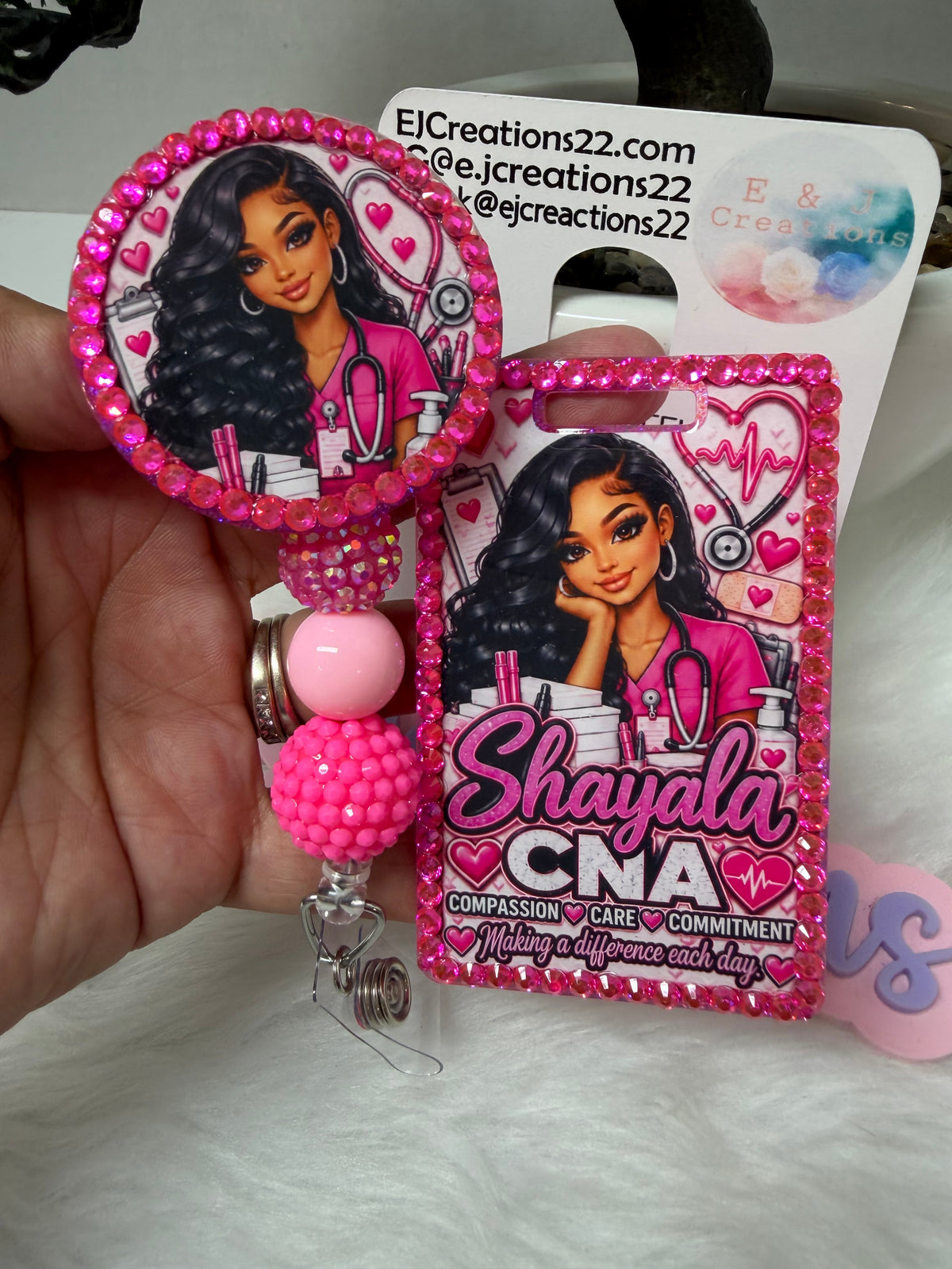 Hot Pink Bedazzle Name Badge Set