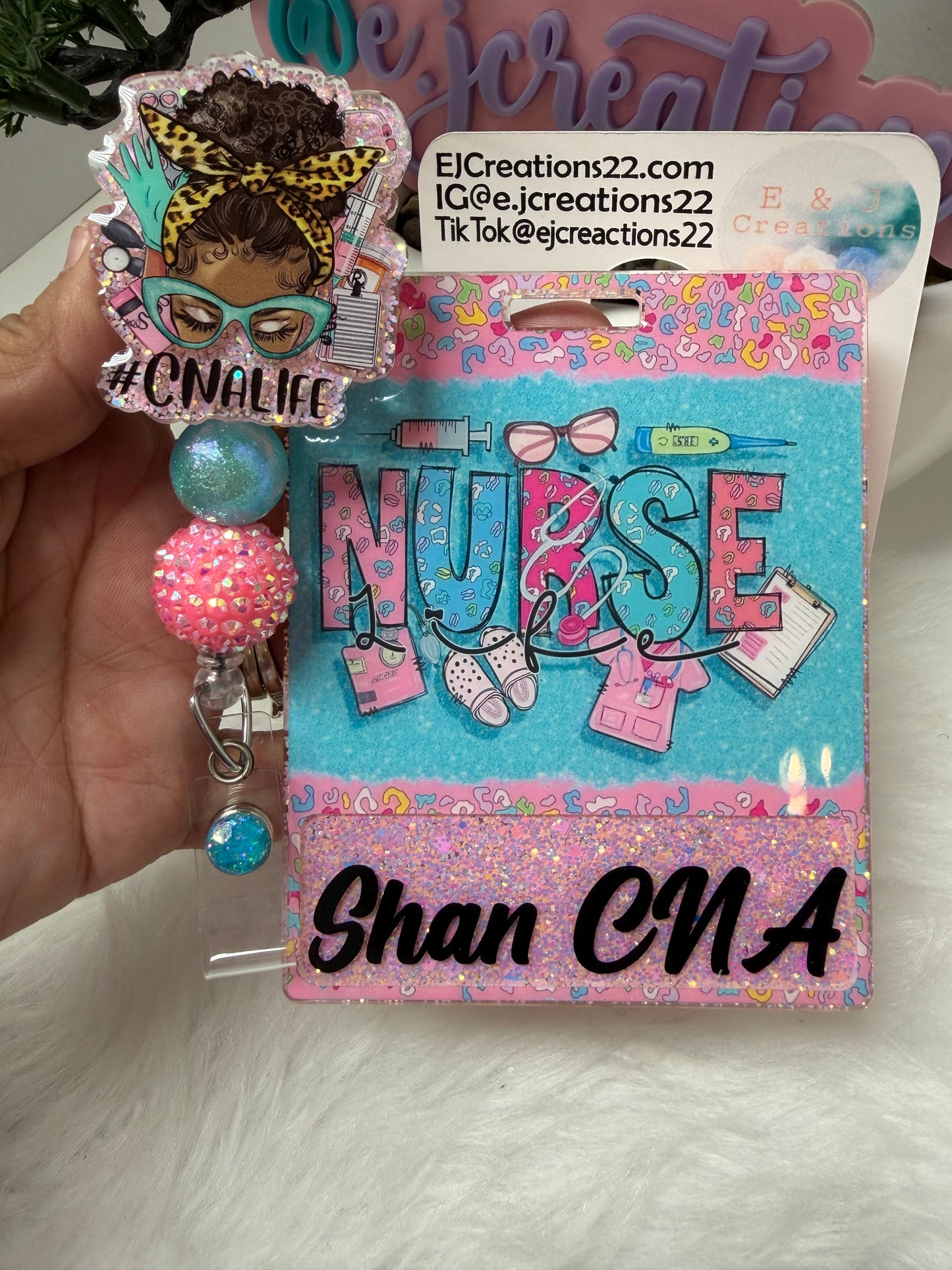 African Messy Bun CNA Life Badge Buddy Set