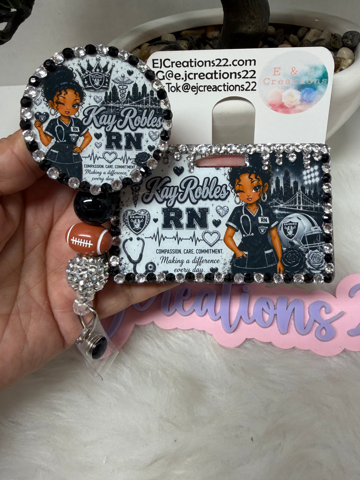 Bedazzled Raiders Name Badge Set