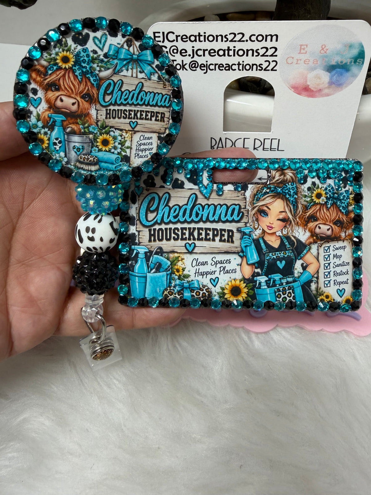 Bedazzled Highland Cow ID Badge set