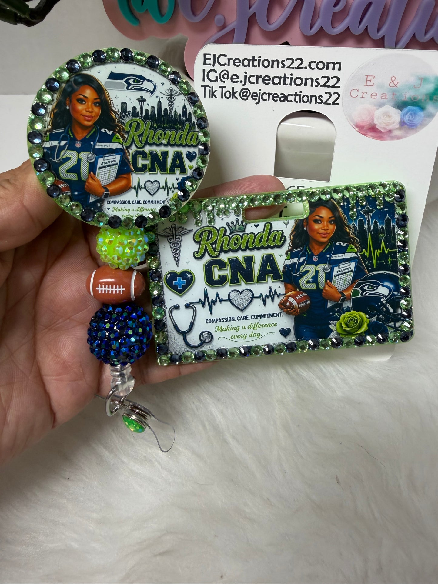 Bedazzled Seahawk ID Badge Set
