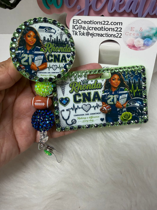 Bedazzled Seahawk ID Badge Set