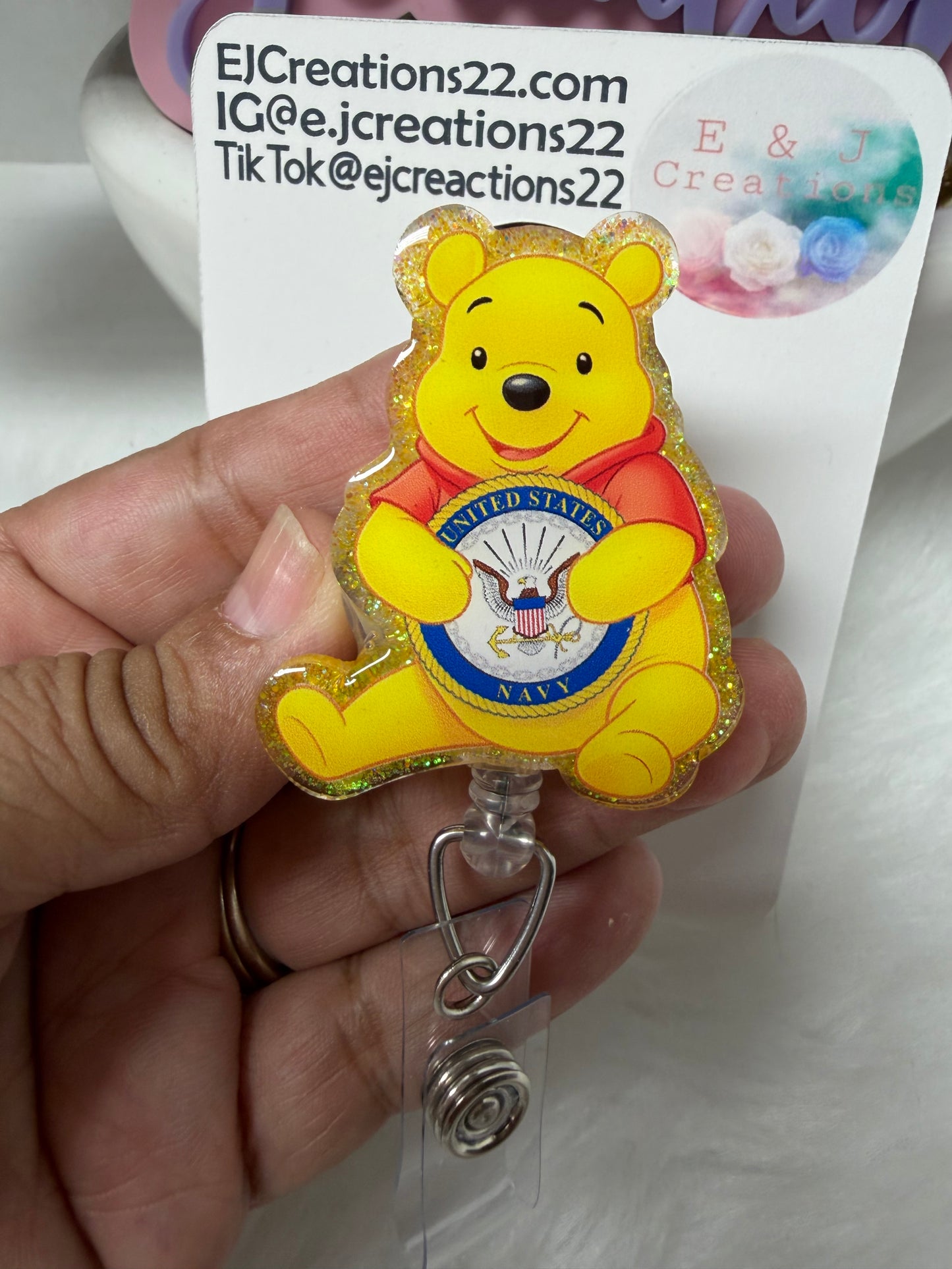 Navy Yellow Bear Badge Reel