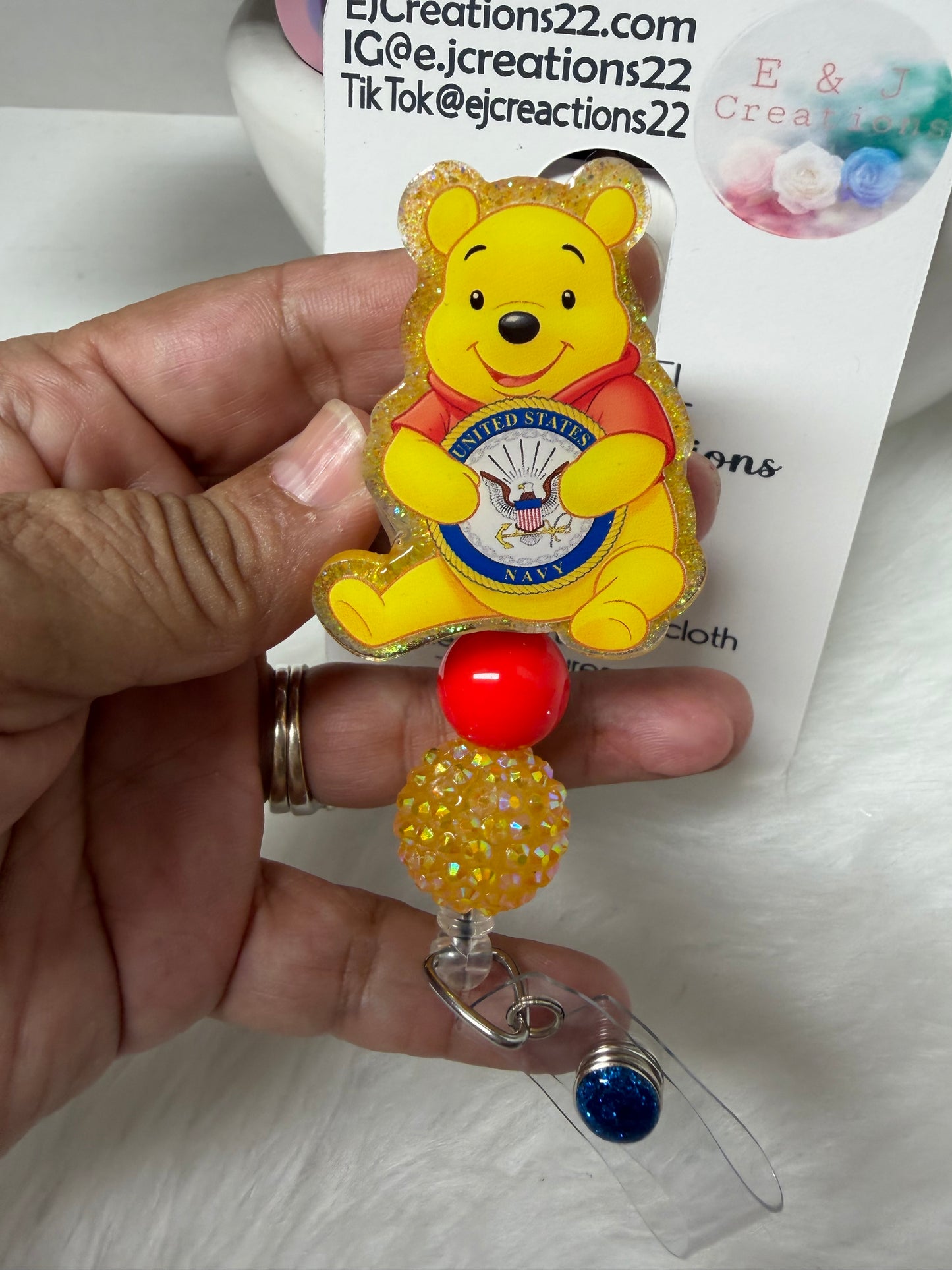 Navy Yellow Bear Badge Reel