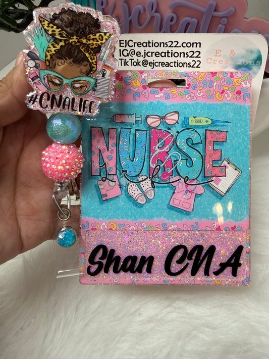 African Messy Bun CNA Life Badge Buddy Set