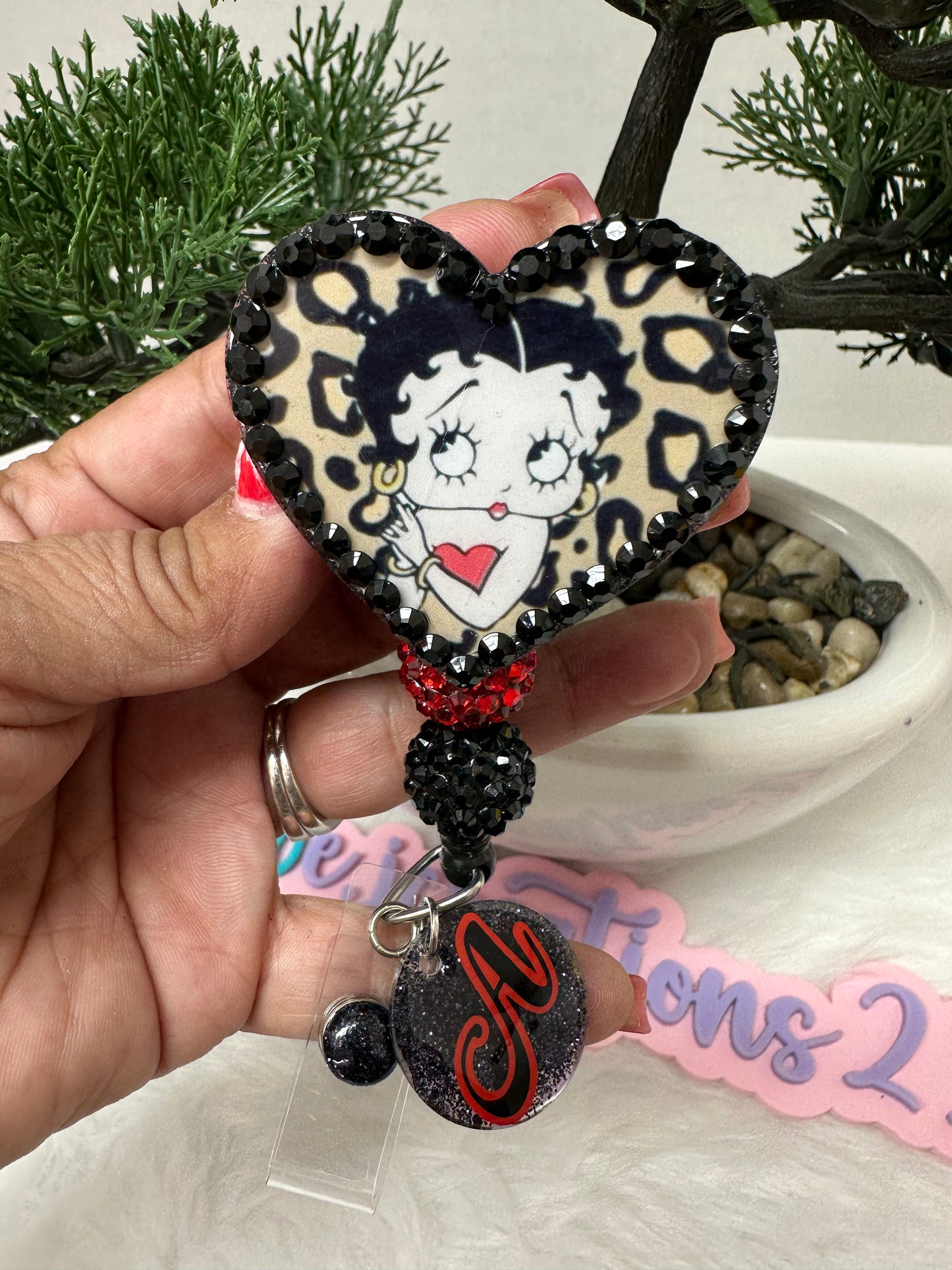 Rhinestone Heart Betty Badge Reel