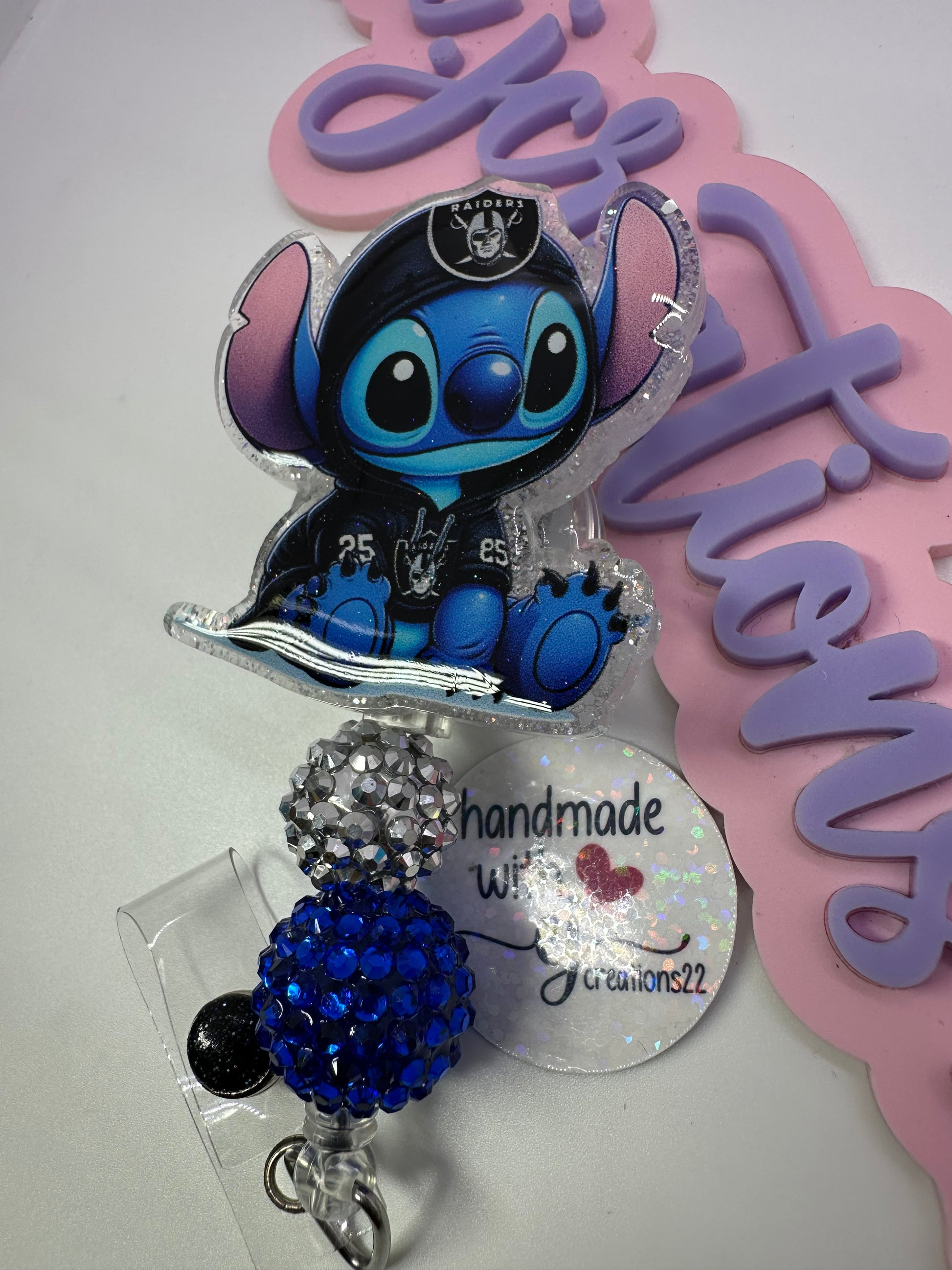 Stitch Blue Alien Silver Nation badge reel - sports badge reels