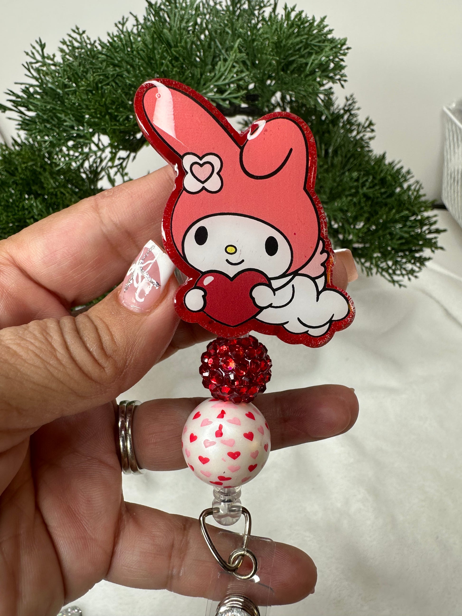 My Melody Valentine badge reel - cupid my melody badge reel - valentine badge reels