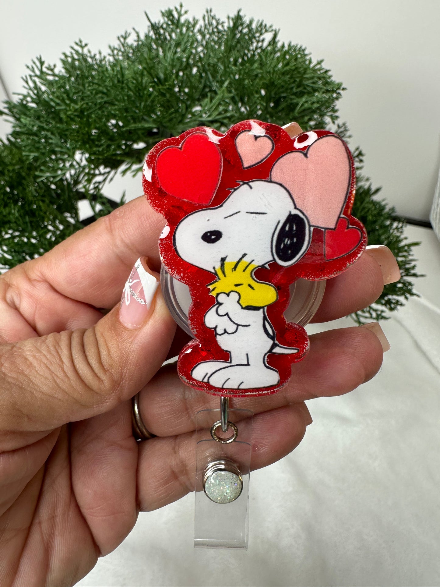 Valentine White Pup Badge Reel