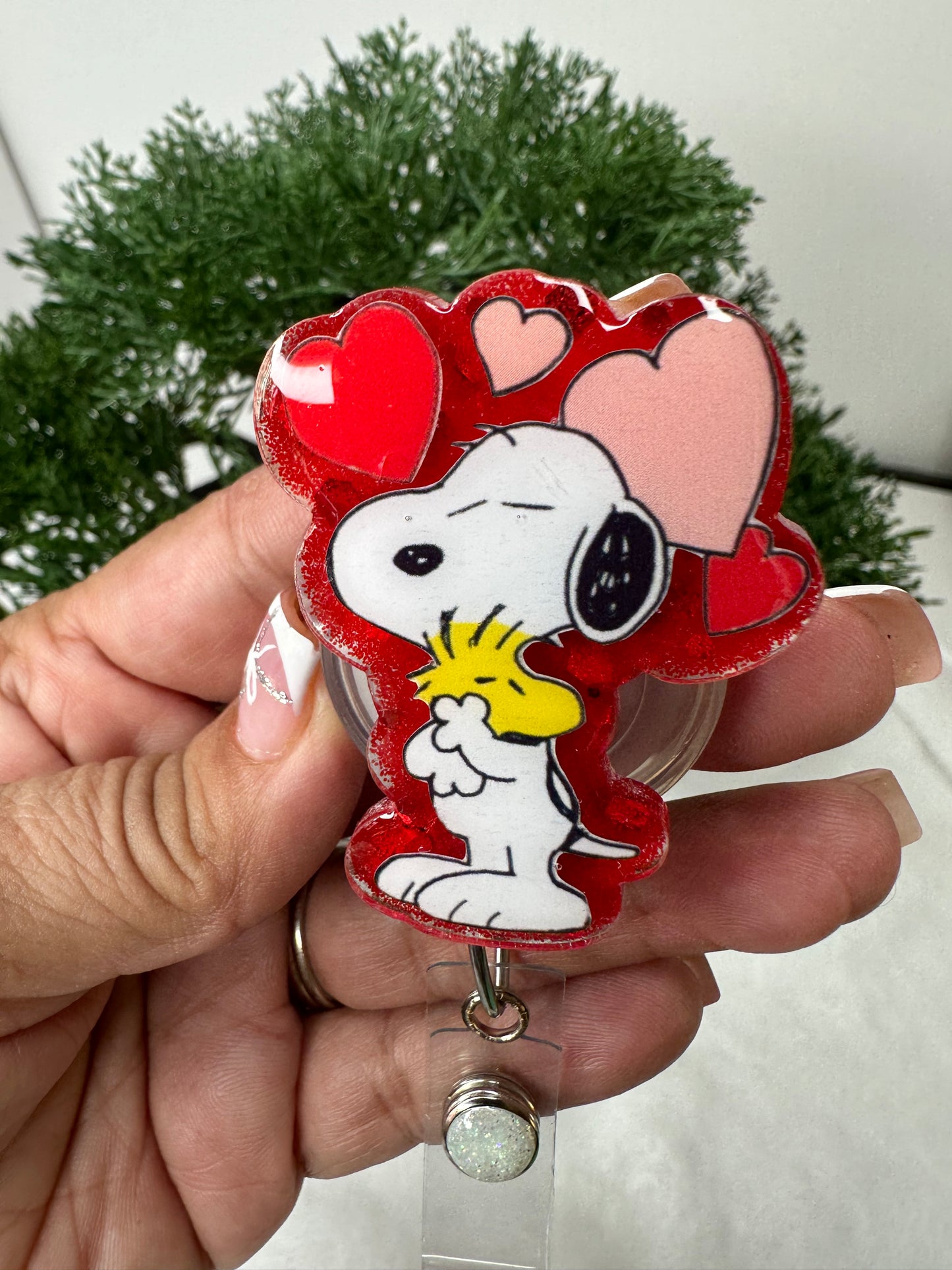 Valentine White Pup Badge Reel