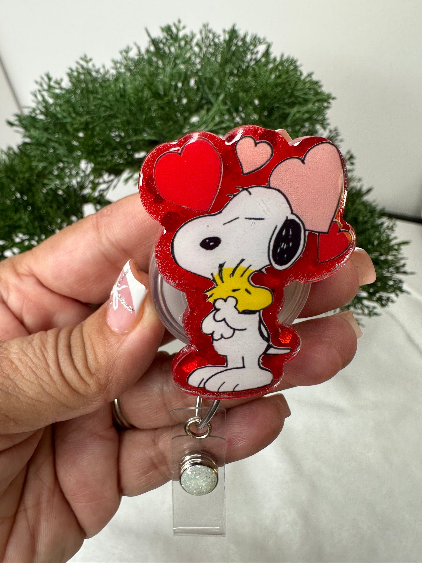 Valentine White Pup Badge Reel