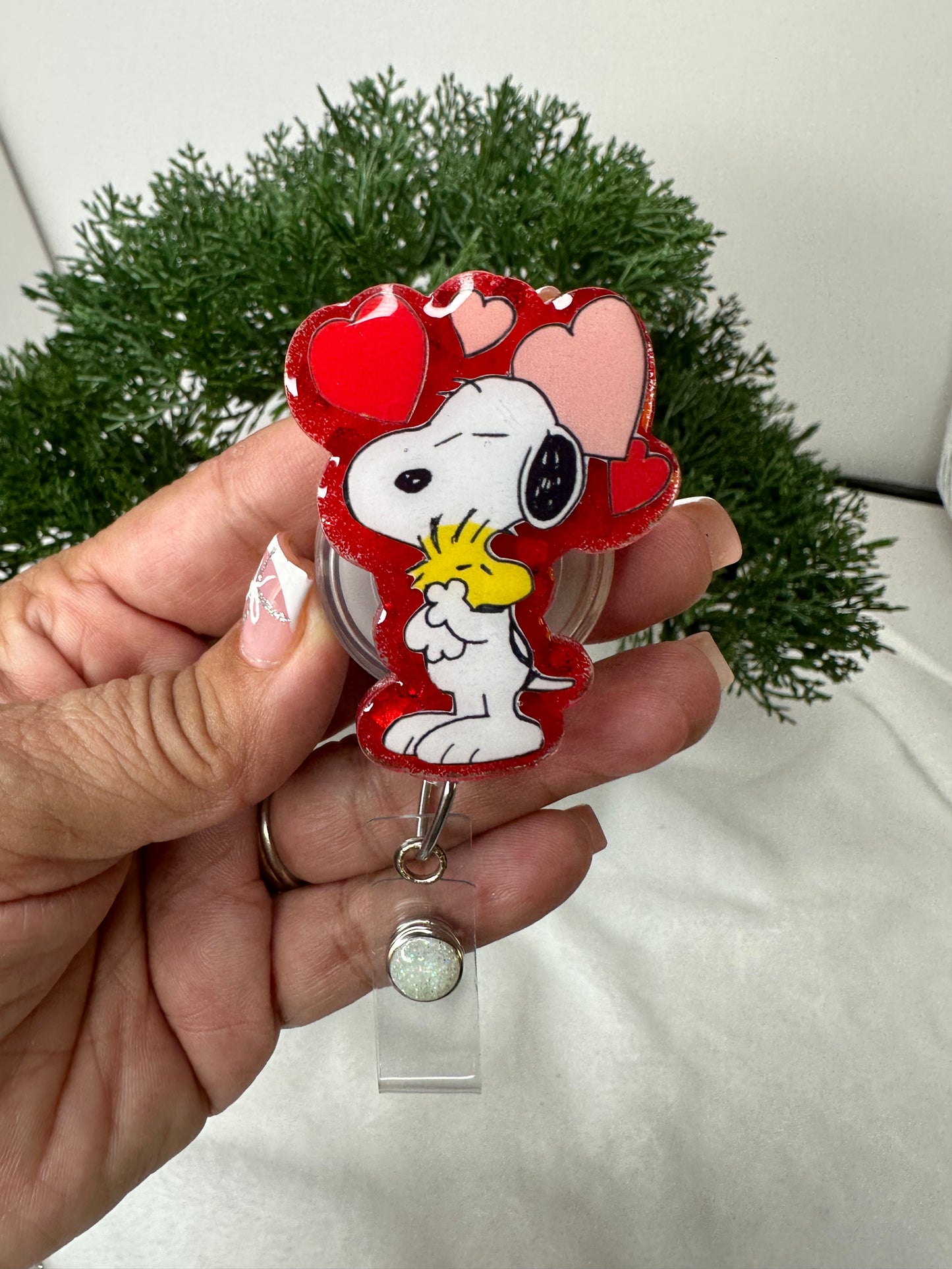 Valentine White Pup Badge Reel