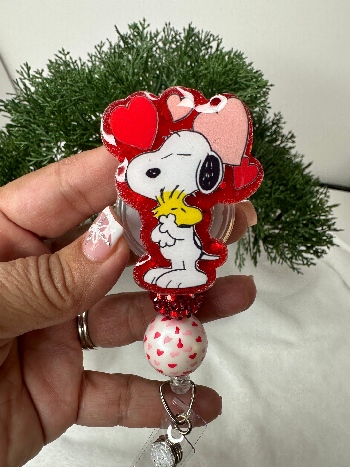 Valentine White Pup Badge Reel