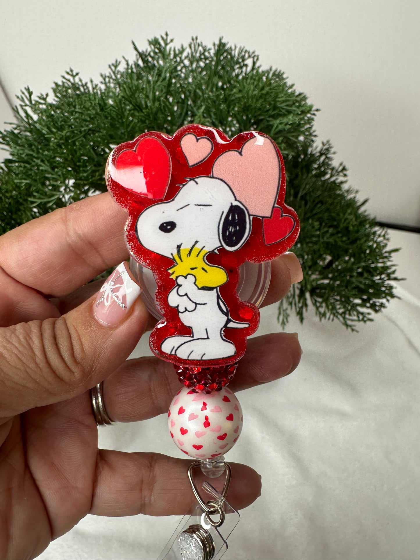 Valentine White Pup Badge Reel