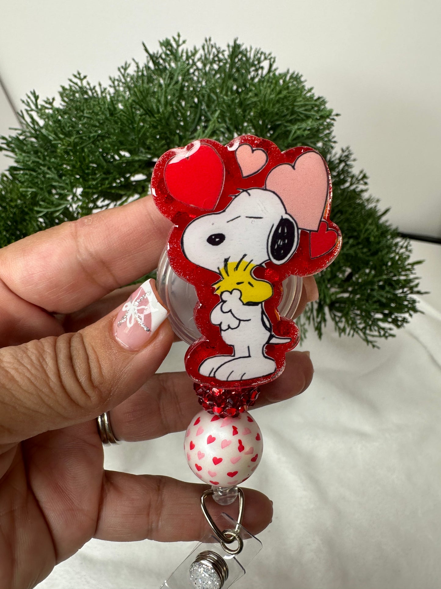 Valentine White Pup Badge Reel