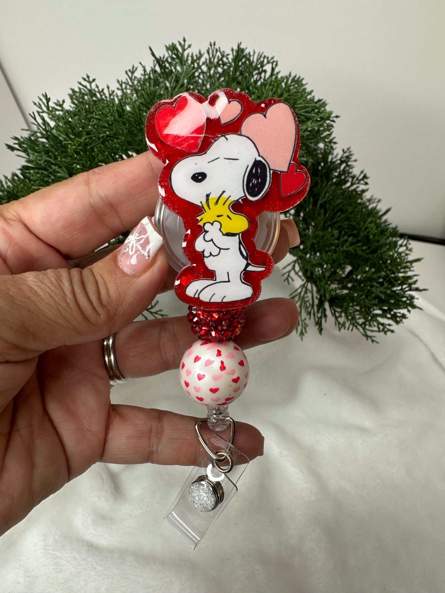 Valentine White Pup Badge Reel