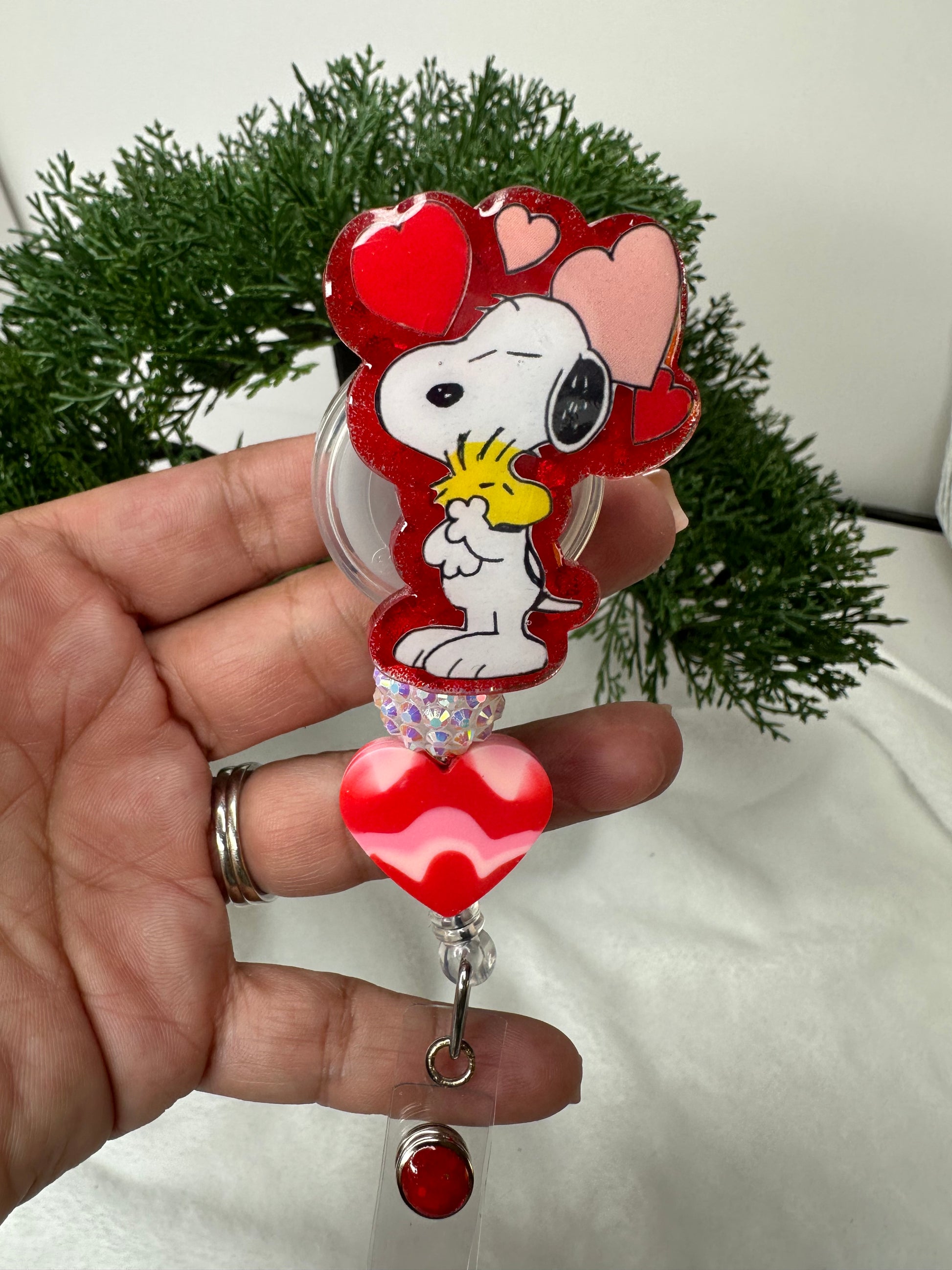 Valentine Snoopy Badge reel - snoopy and woodstock badge reel - Valentines Day Badge Reels