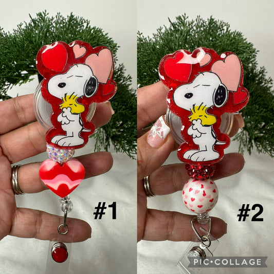 Valentine White Pup Badge Reel