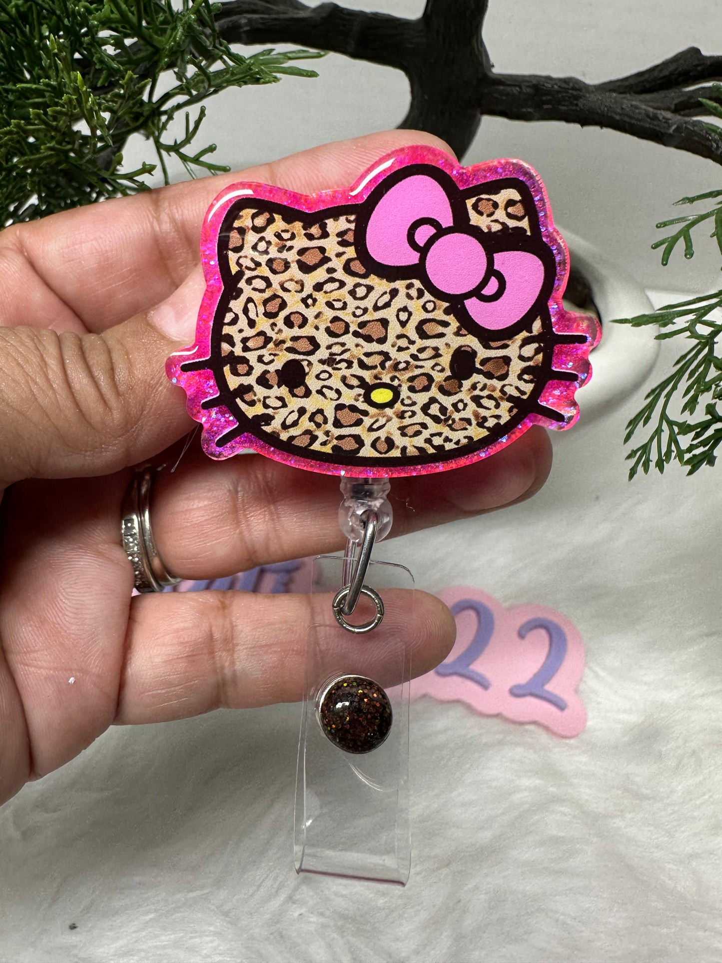 Pink Kitty Leopard Badge Reel