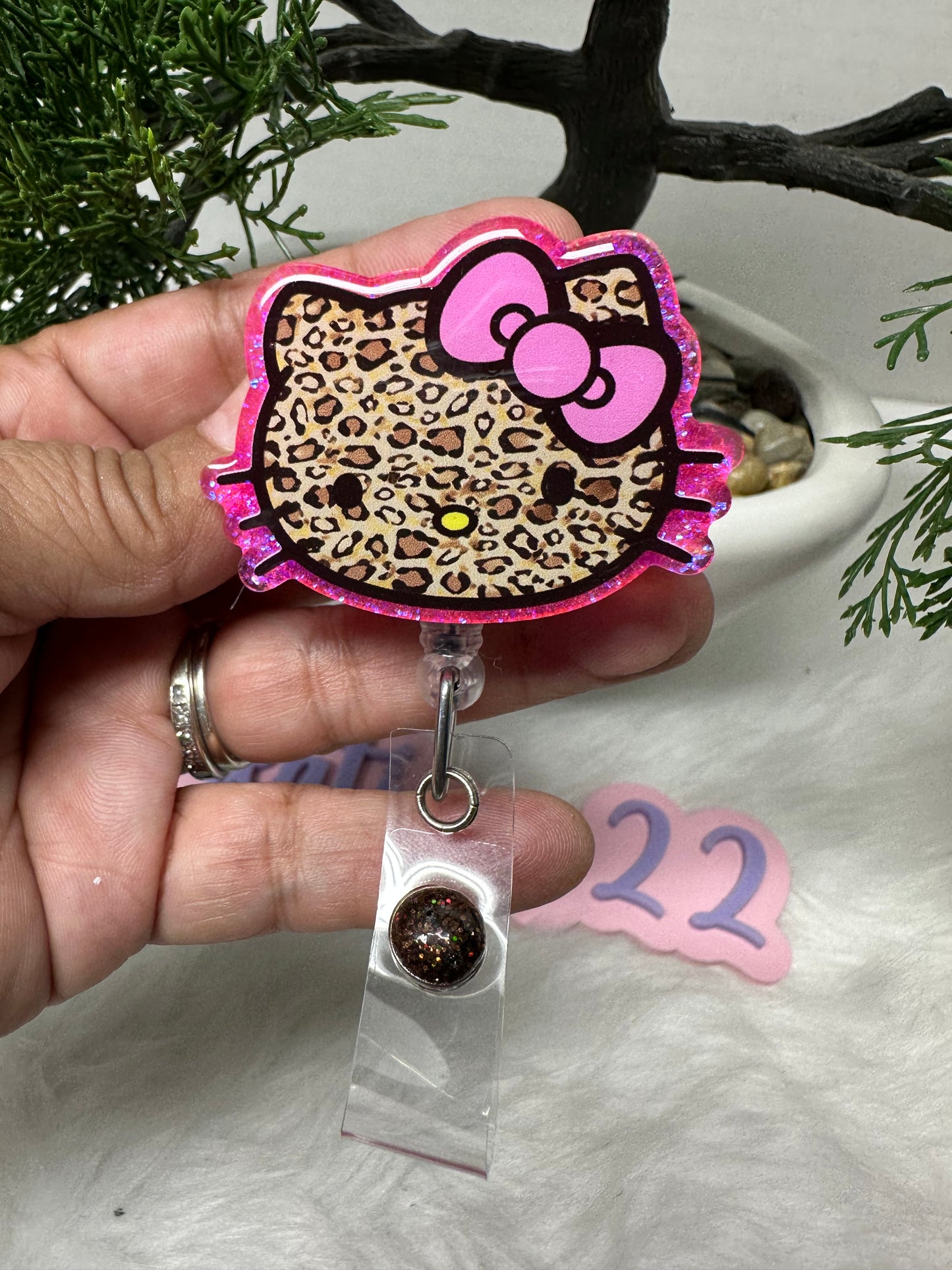 Pink Kitty Leopard Badge Reel