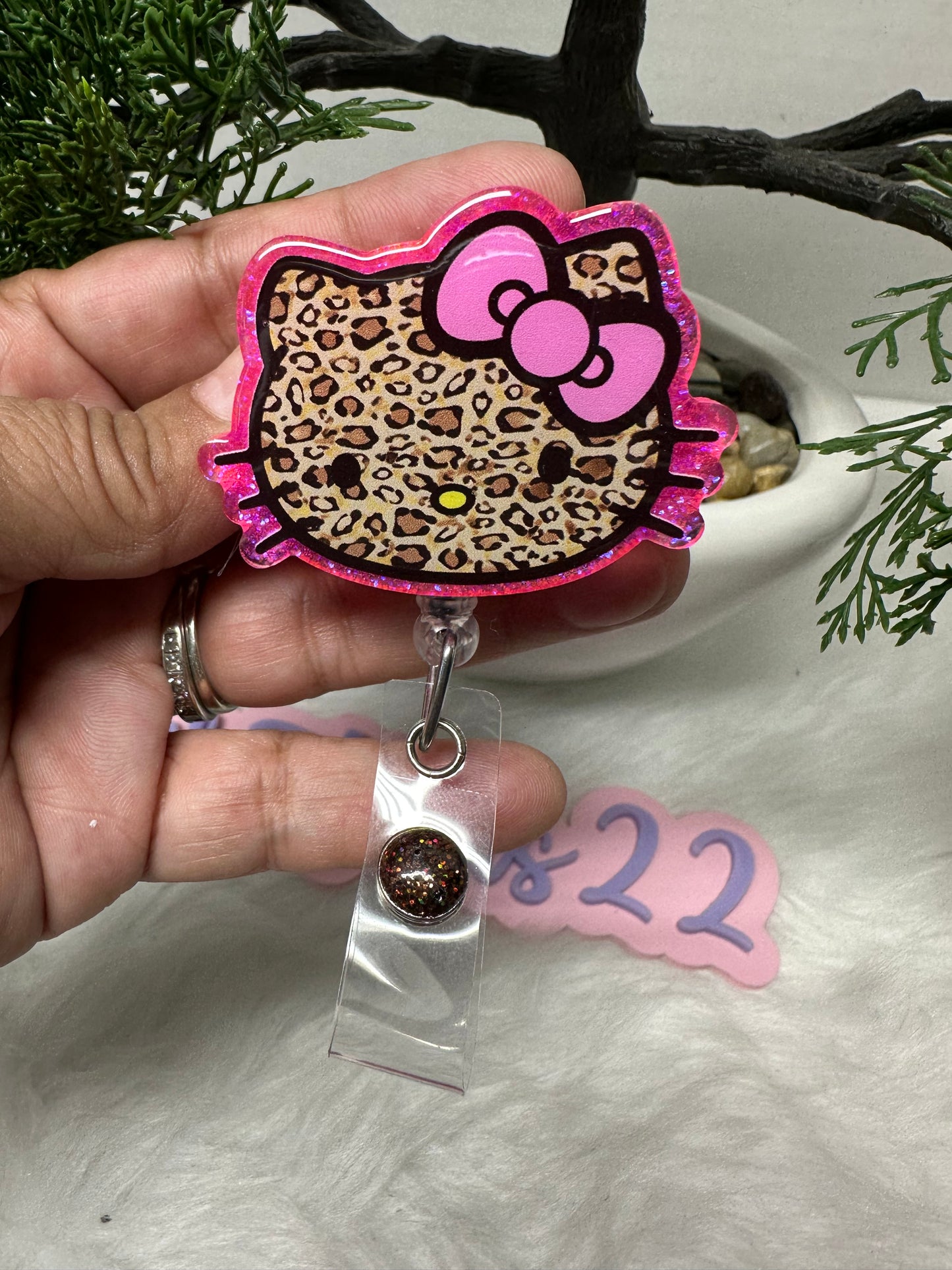Pink Kitty Leopard Badge Reel
