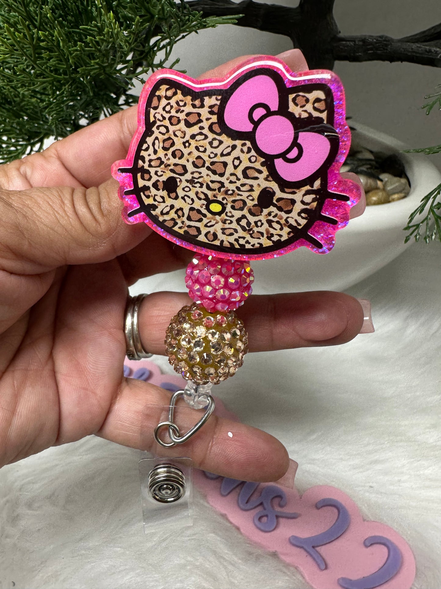 Pink Kitty Leopard Badge Reel