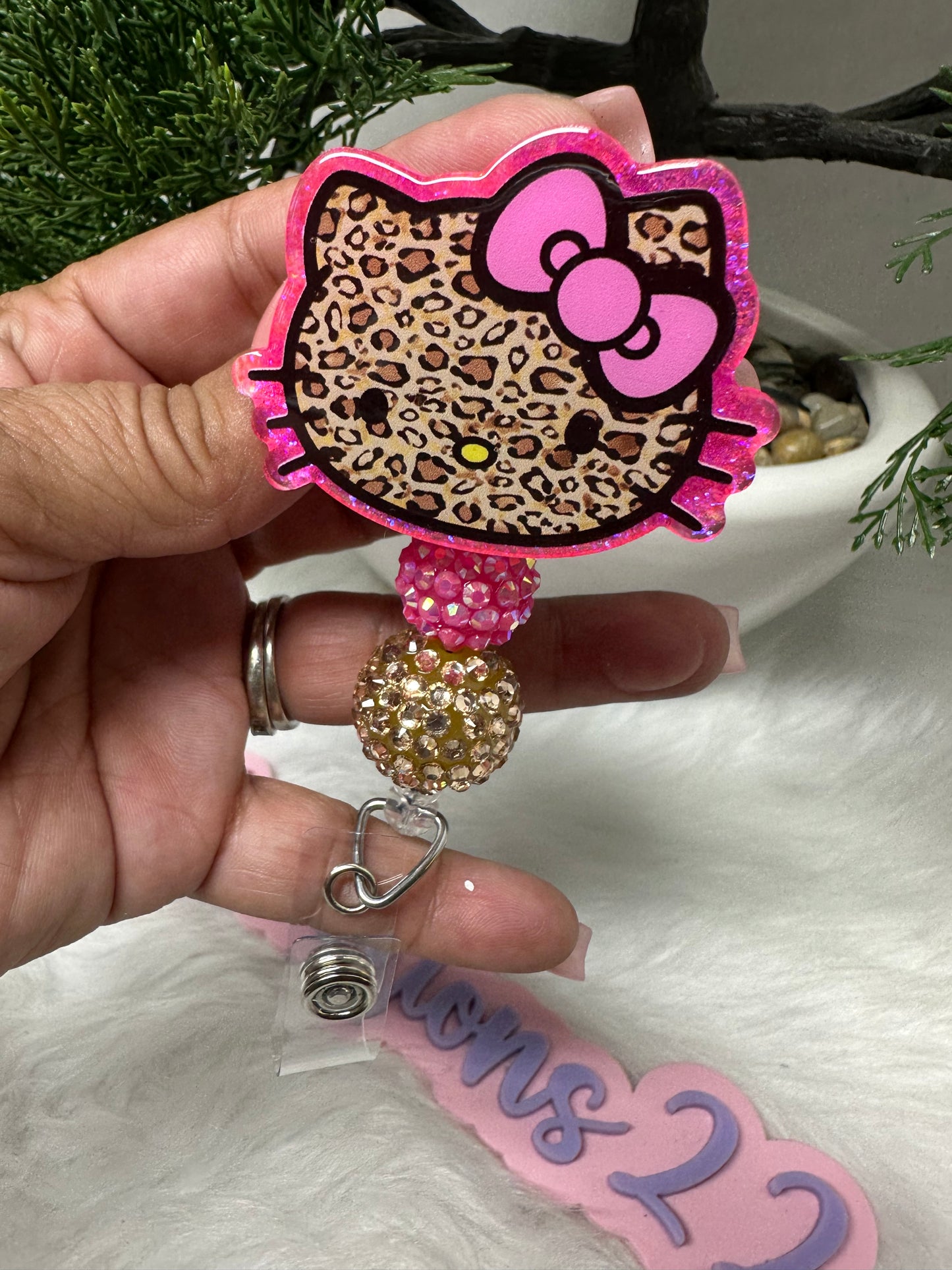 Pink Kitty Leopard Badge Reel