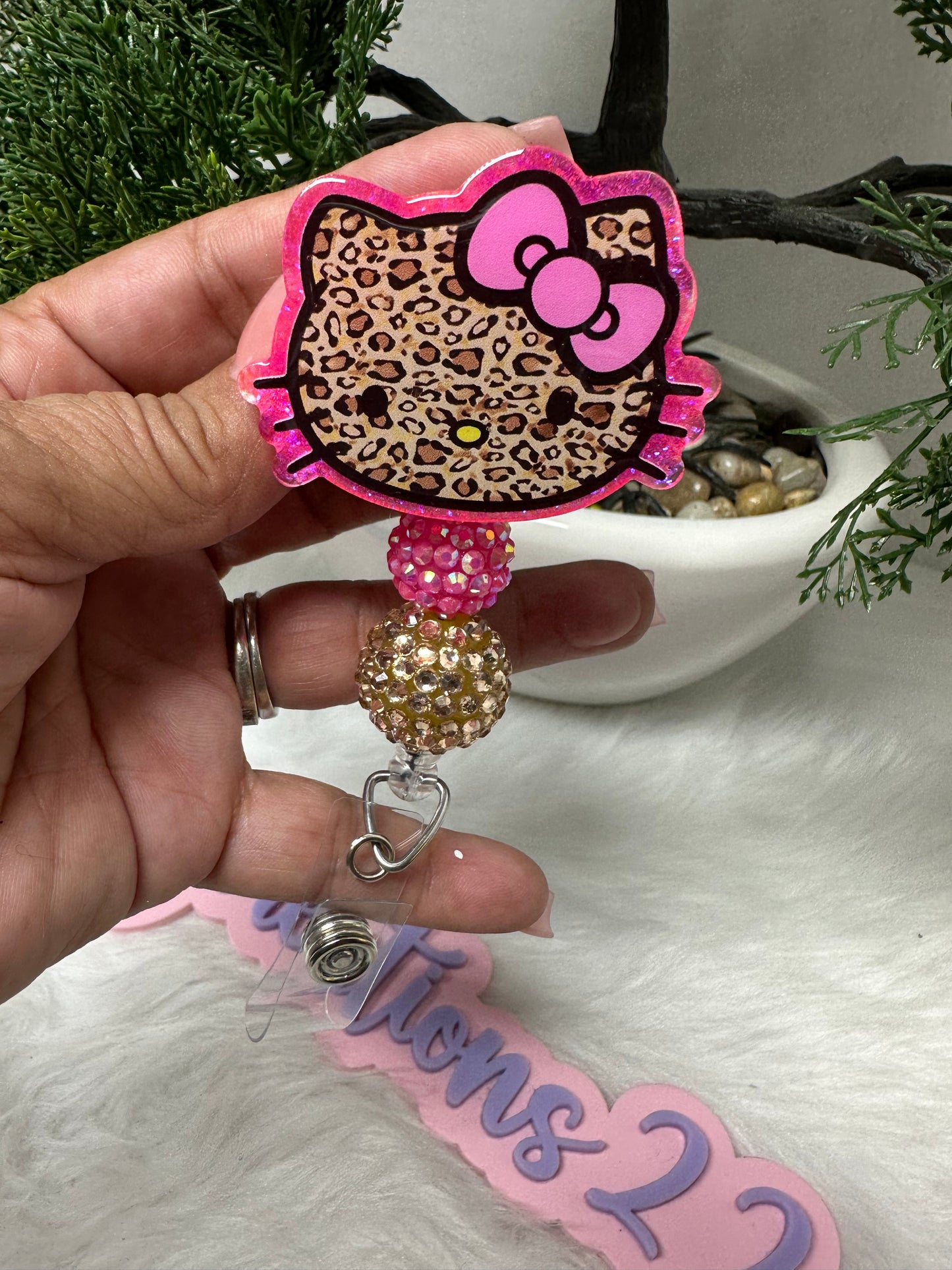 Pink Kitty Leopard Badge Reel