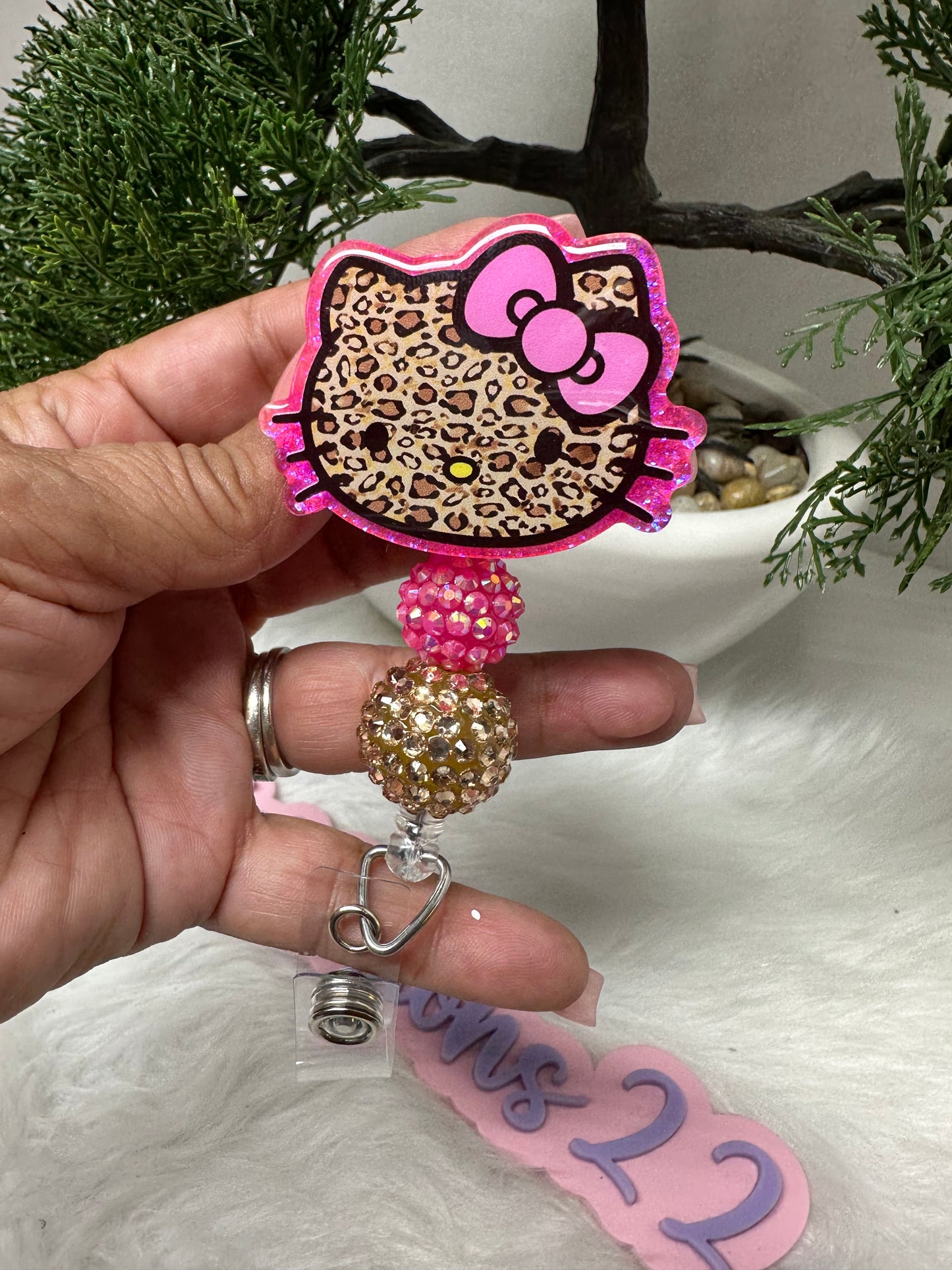 Pink Kitty Leopard Badge Reel