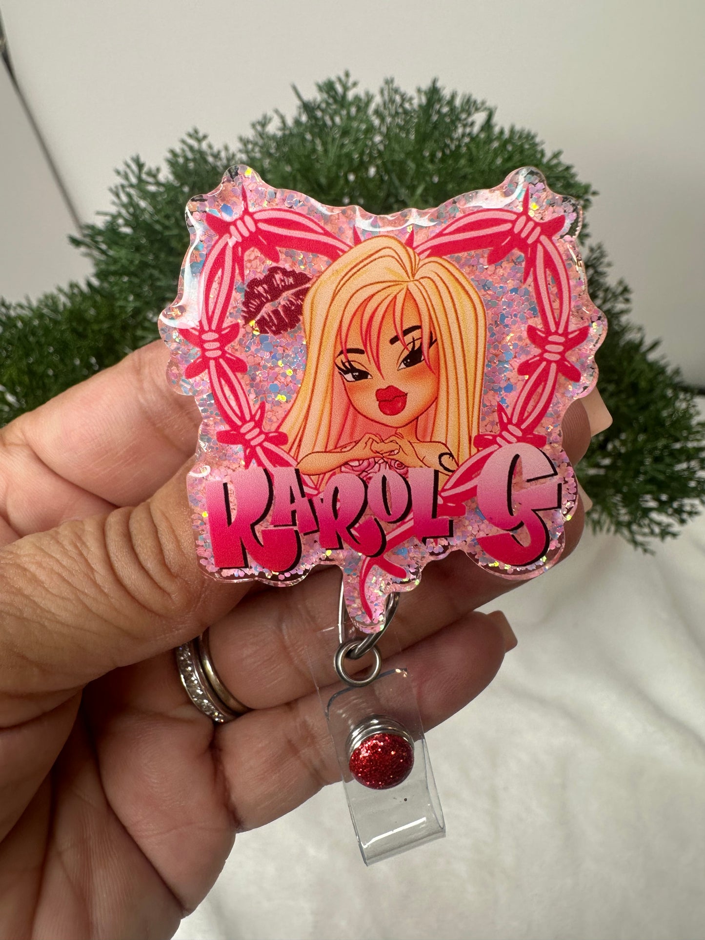 Karol G Bratz Doll Badge Reel