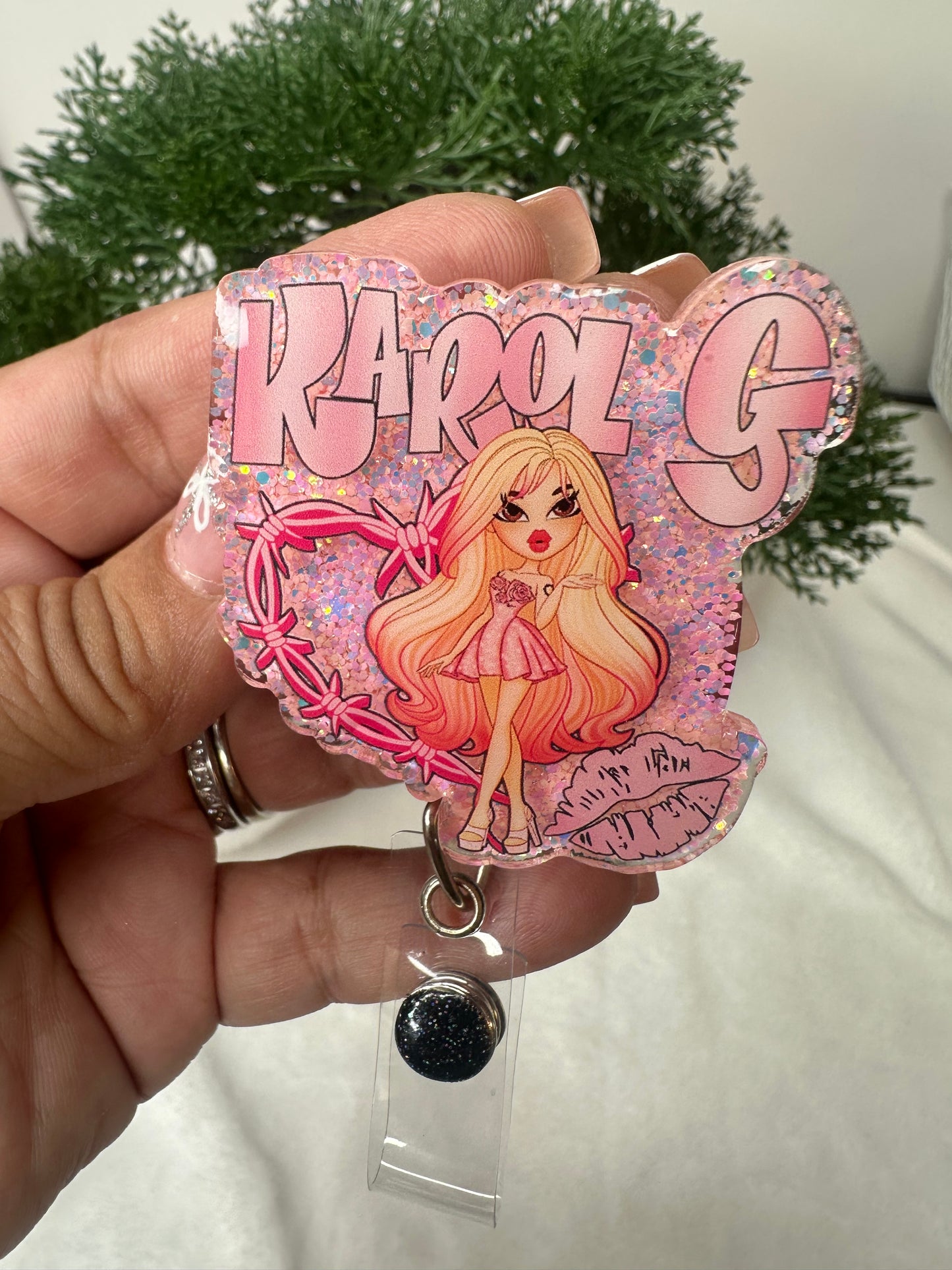 Karol G Bratz Doll Badge Reel