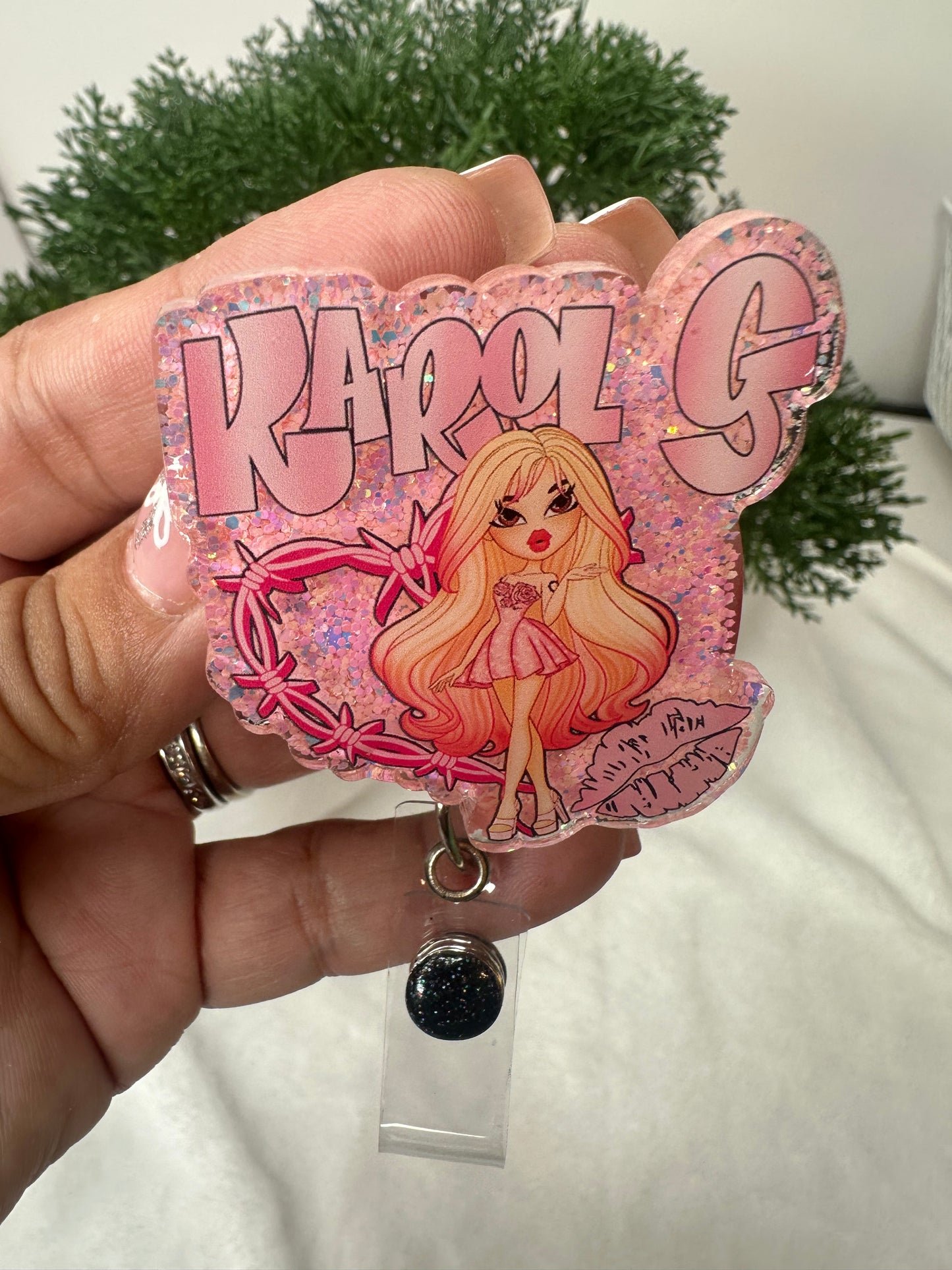 Karol G Bratz Doll Badge Reel