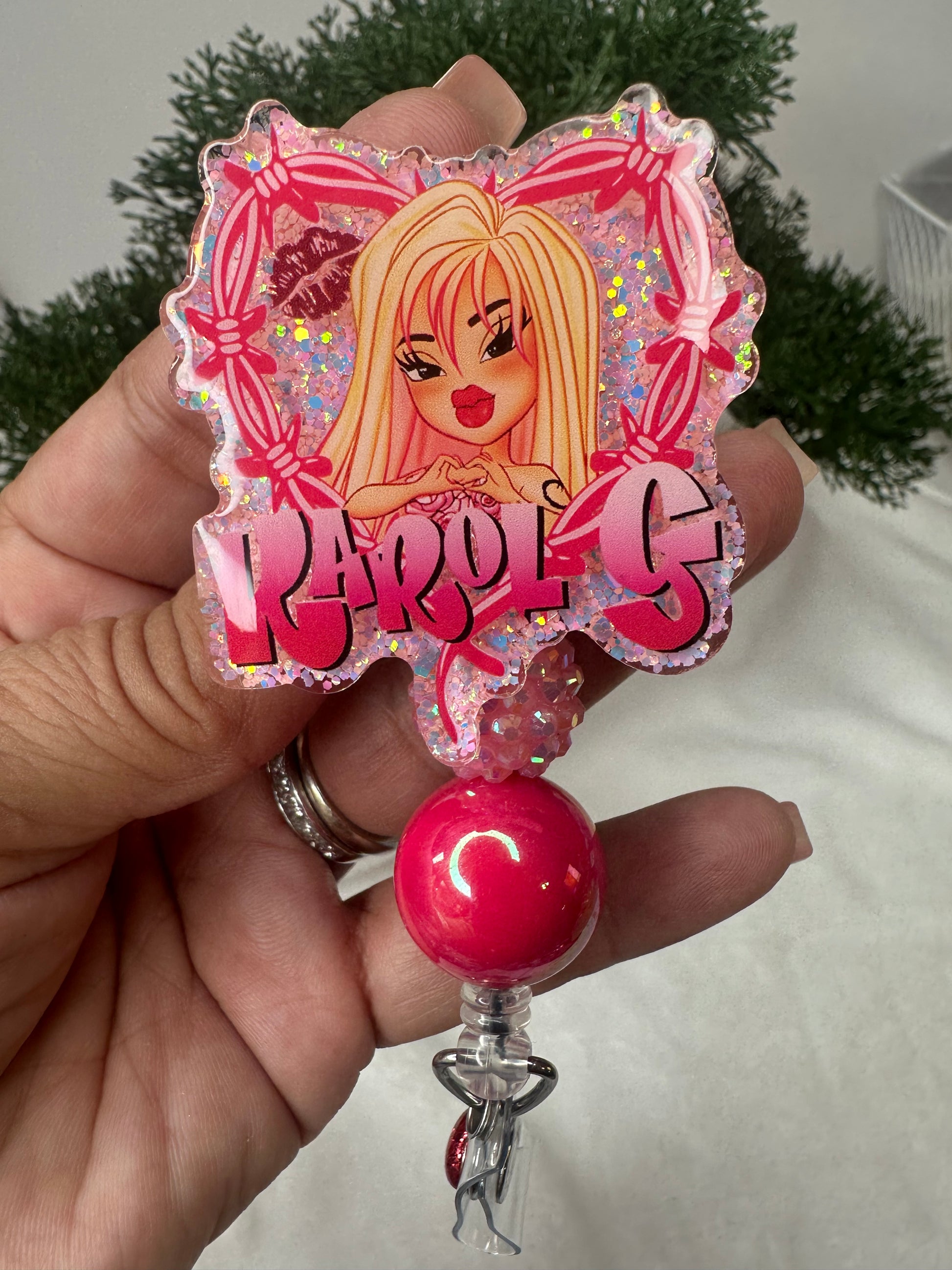 Cute Retro Pink Karol G badge Reel at EJCreations22