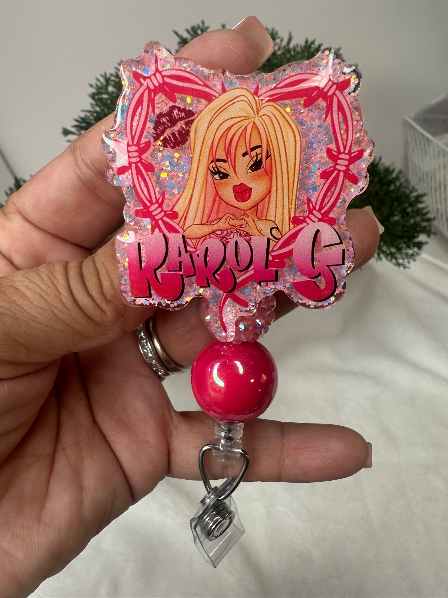 Karol G Bratz Doll Badge Reel